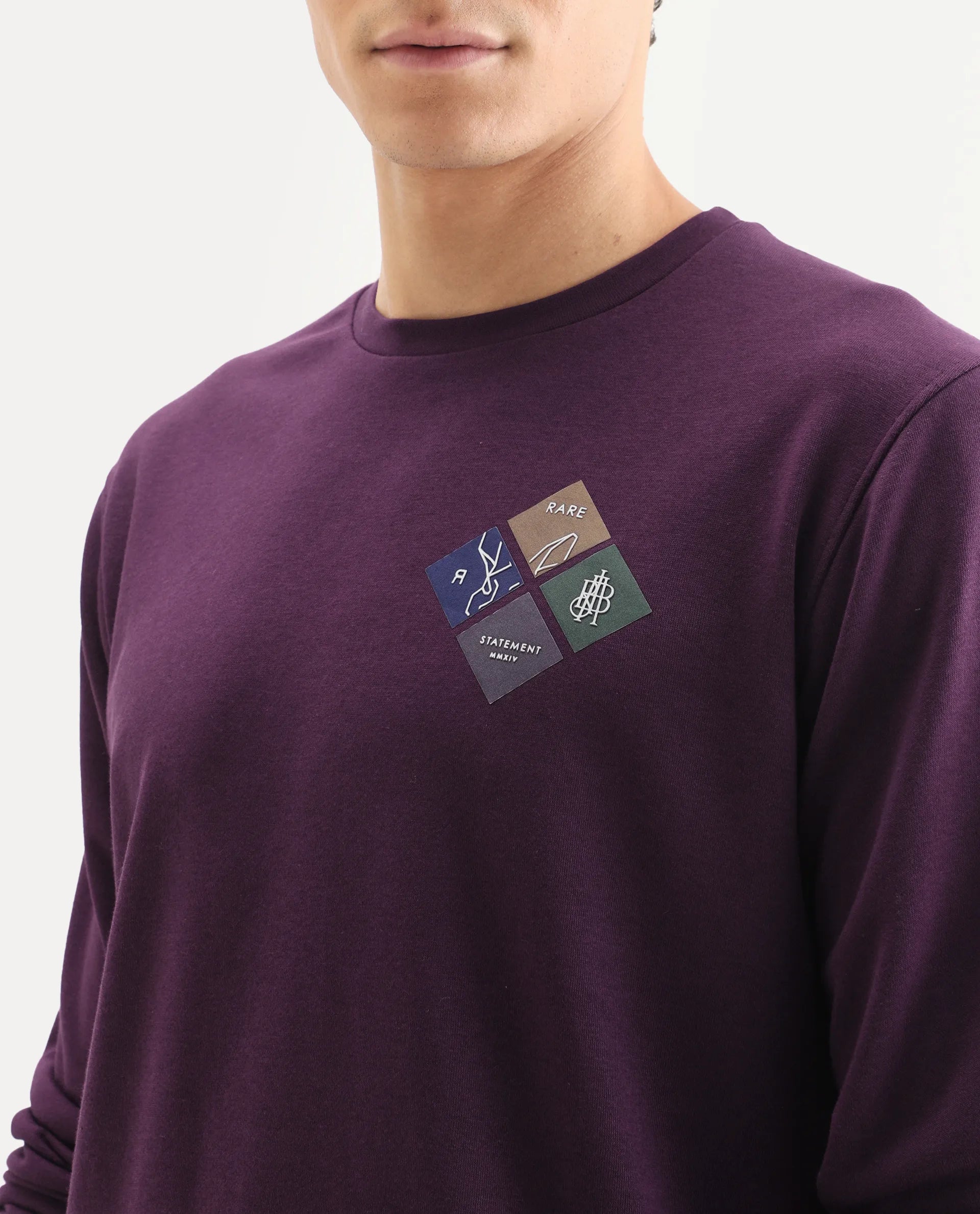 Rare Rabbit Men's Praise Maroon Cotton Graphic Print Relaxed Fit Full Sleeve Crew Neck Sweatshirt