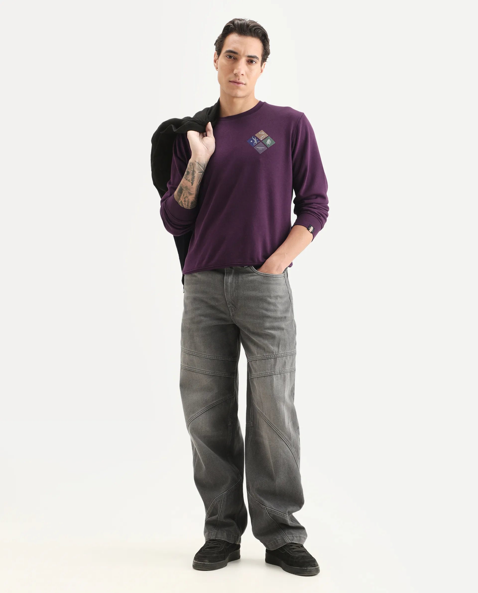 Rare Rabbit Men's Praise Maroon Cotton Graphic Print Relaxed Fit Full Sleeve Crew Neck Sweatshirt