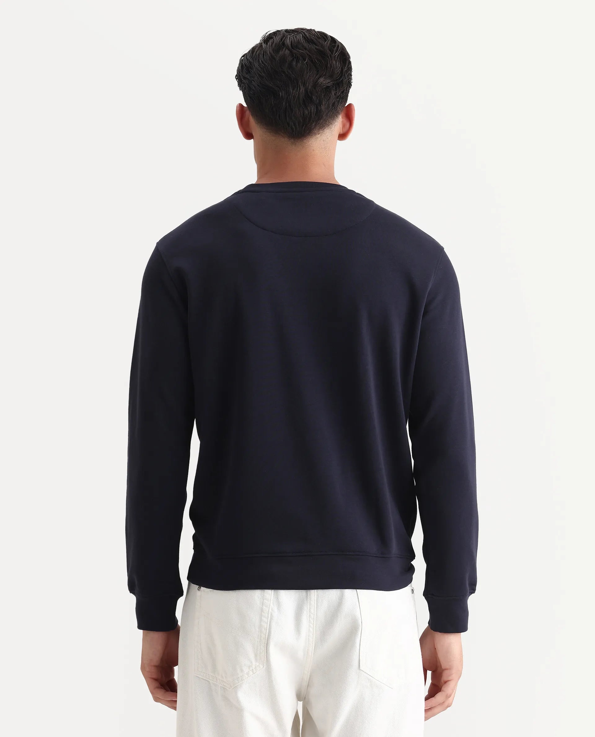 Rare Rabbit Men's August Navy Cotton Graphic Print Regular Fit Full Sleeve Crew Neck Sweatshirt