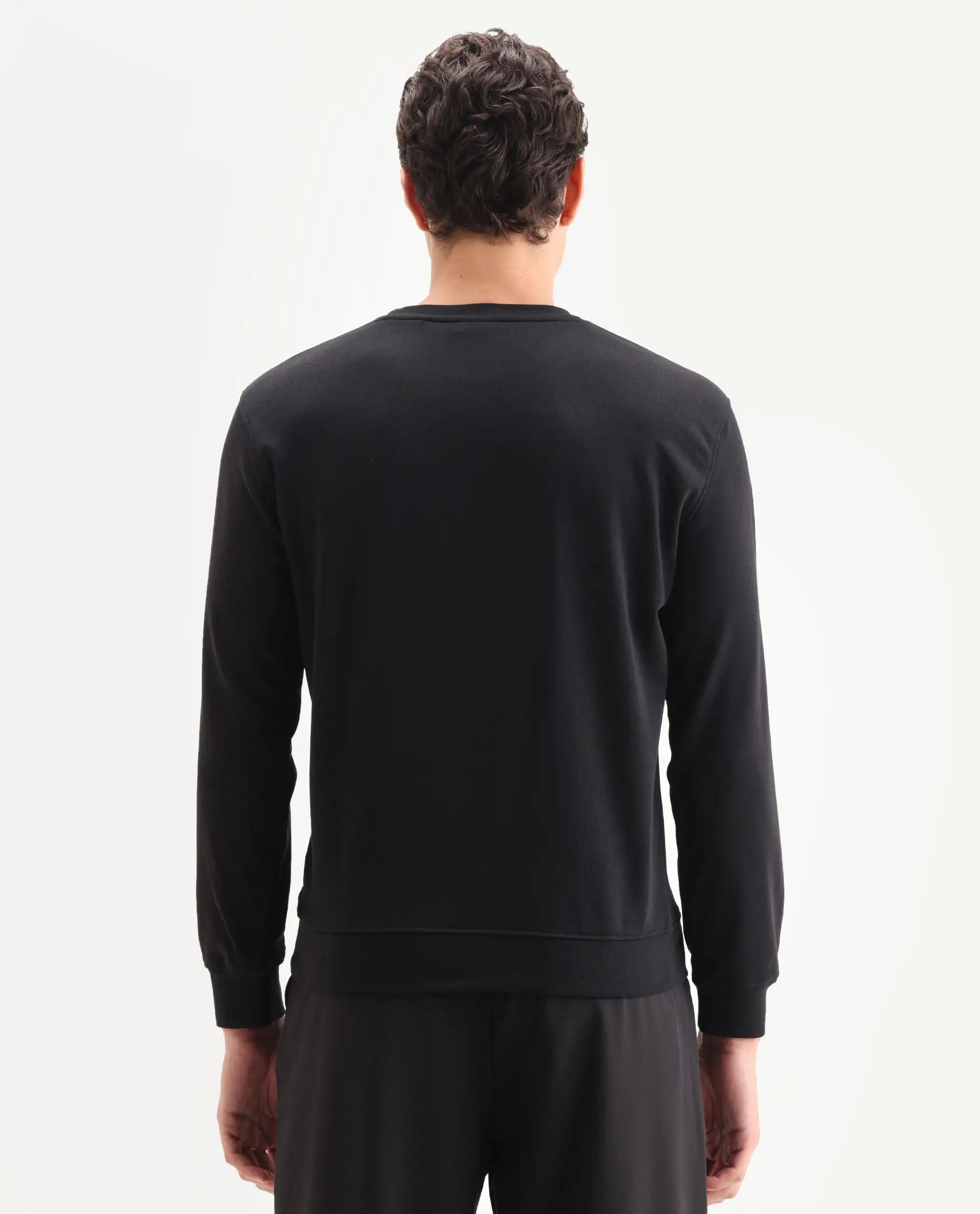 Rare Rabbit Men's Tide Black Cotton Ombre Regular Fit Full Sleeve Crew Neck Sweatshirt