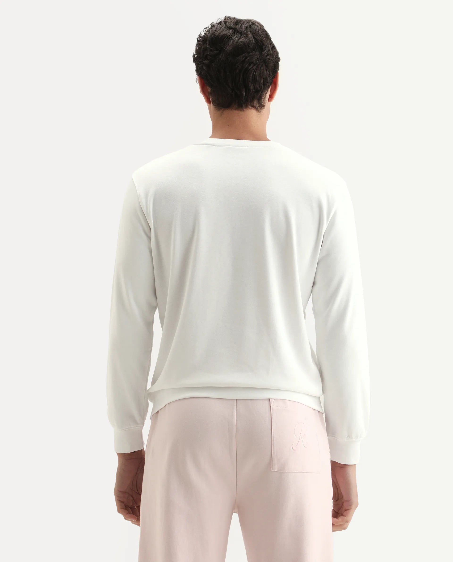 Rare Rabbit Men's Cerdon White Cotton Graphic Print Regular Fit Full Sleeve Crew Neck Sweatshirt