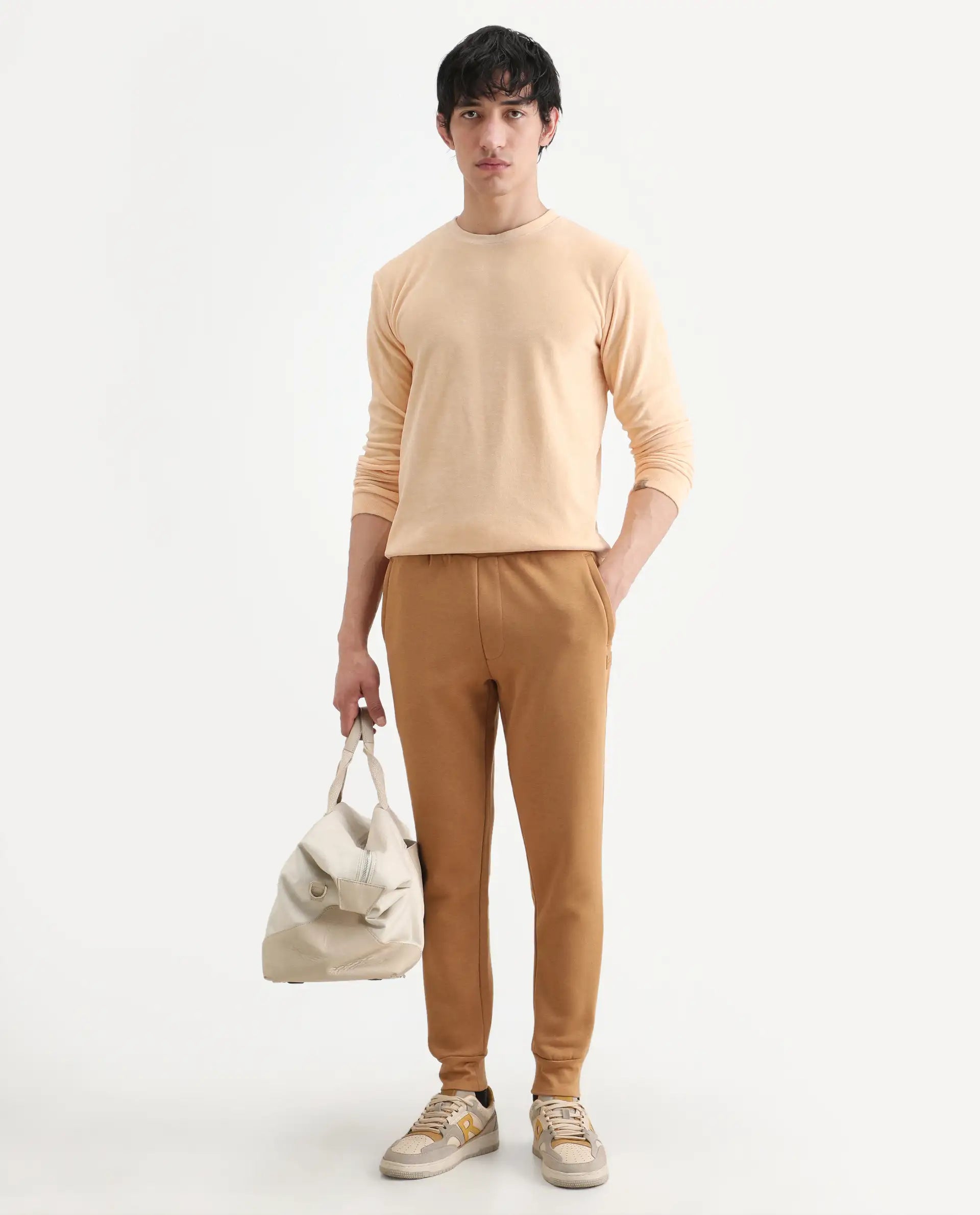 Rare Rabbit Men's Dube Yellow Cotton Plain Relaxed Fit Full Sleeve Crew Neck Sweatshirt