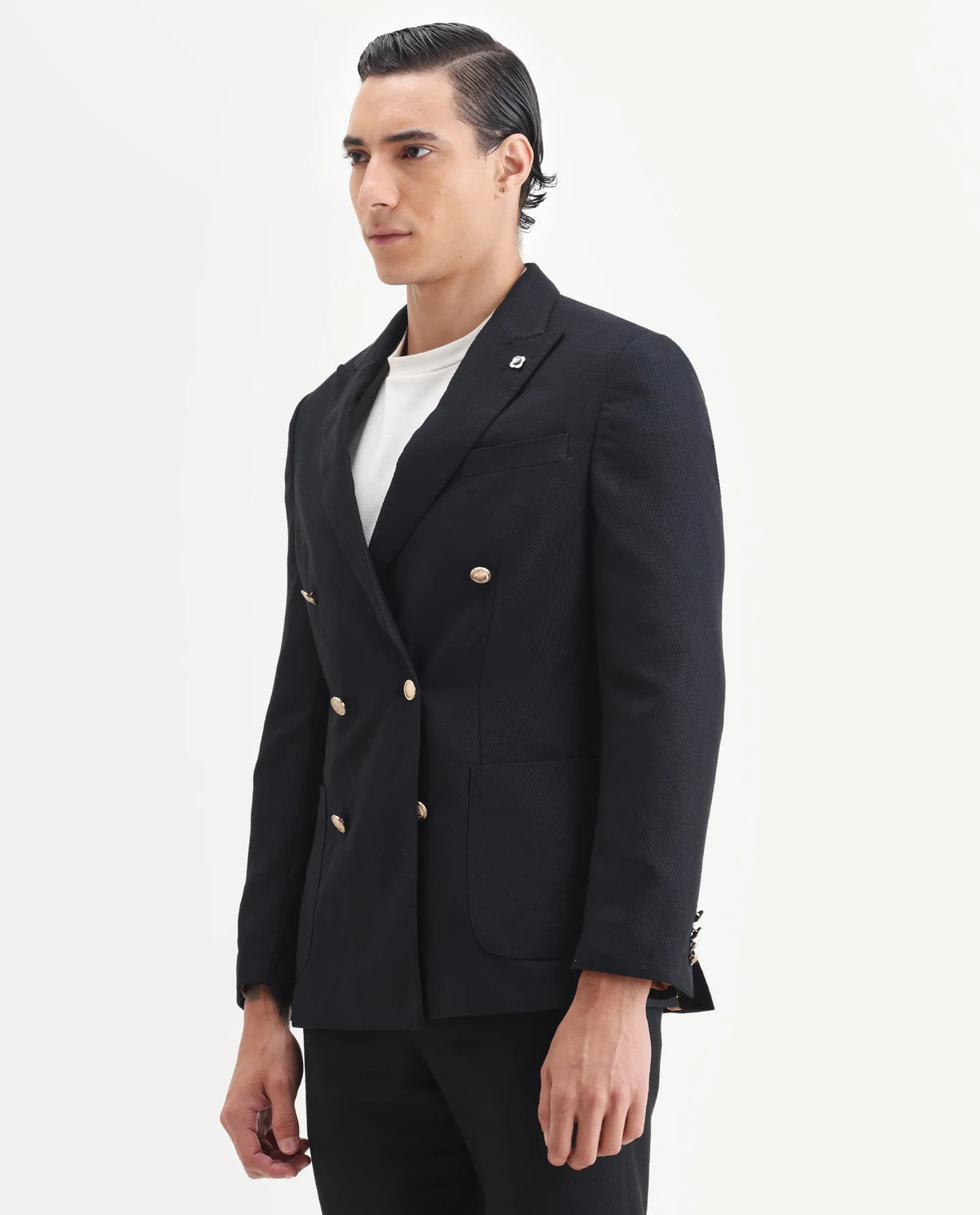 Rare Rabbit Men's Sierra Dark Navy Polyester Plain Tailored Fit Full Sleeve Lapel Neck Suits