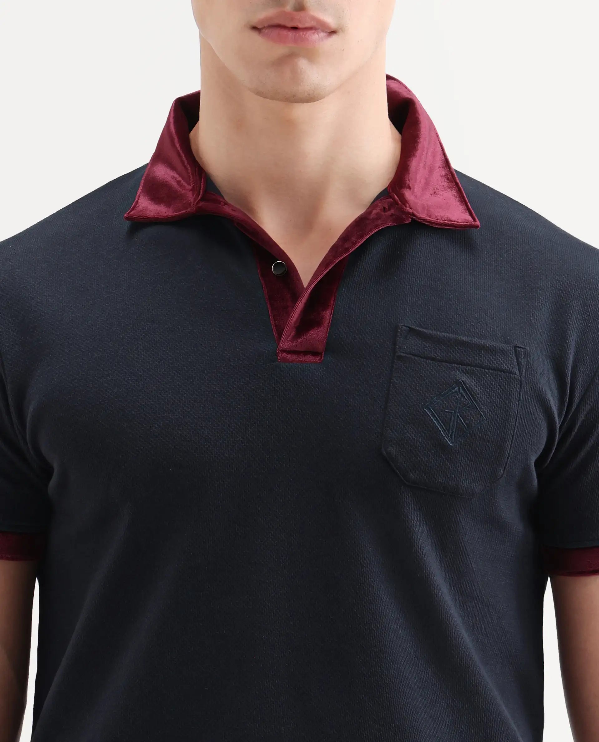 Rare Rabbit Men's Danil Navy Cotton Embroidered Regular Fit Half Sleeve Polo