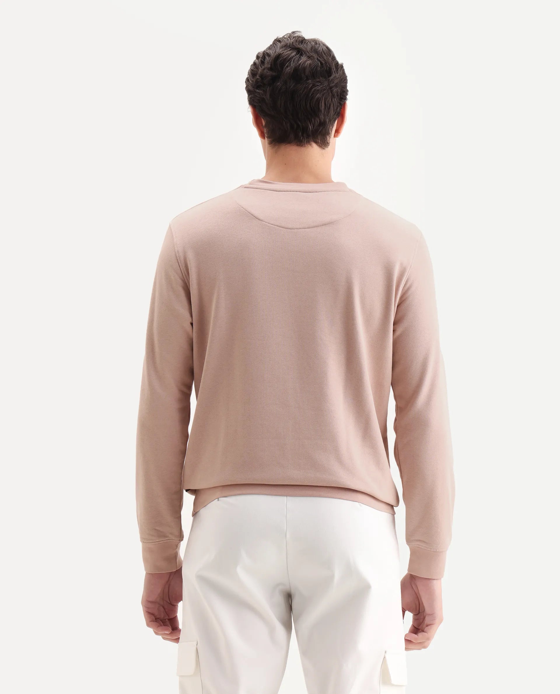 Rare Rabbit Men's Gale Beige Cotton Graphic Print Regular Fit Full Sleeve Crew Neck Sweatshirt