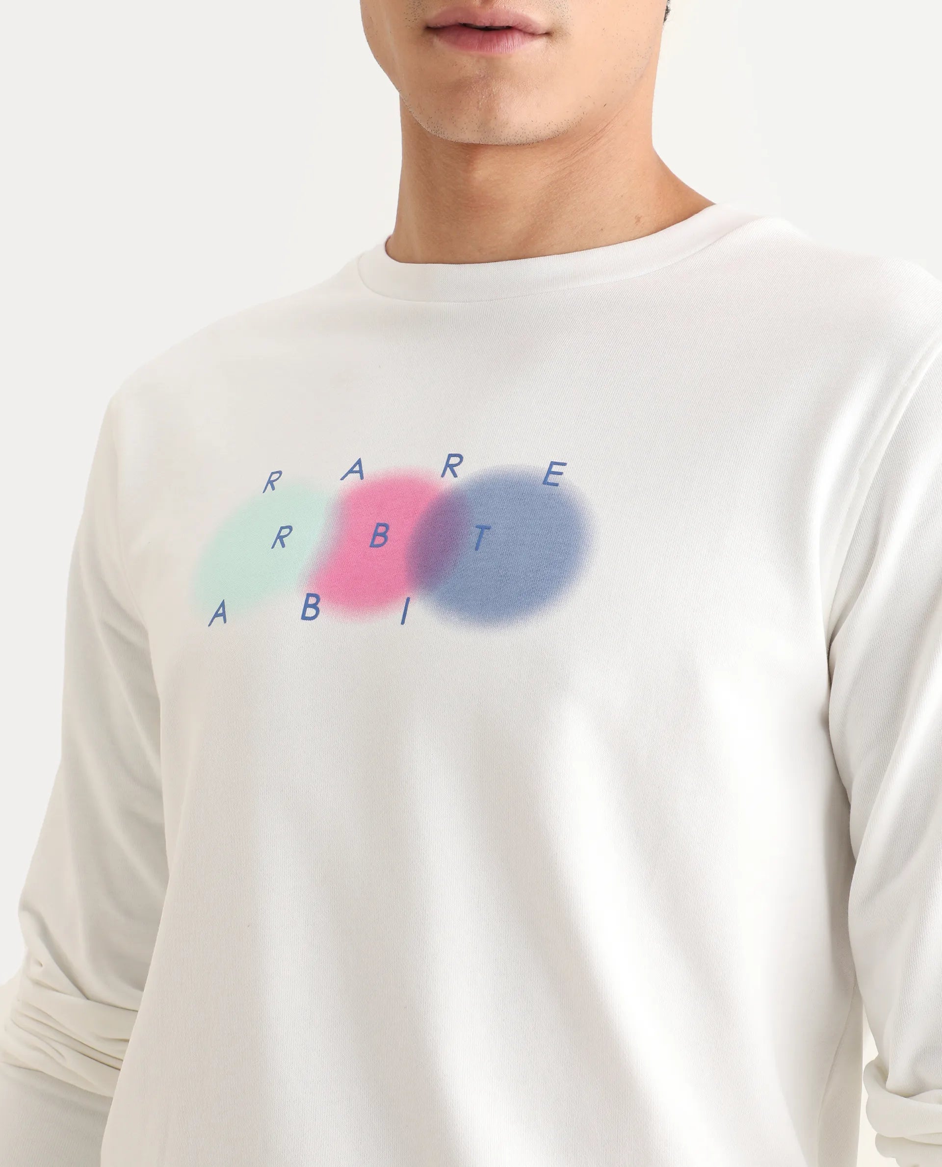 Rare Rabbit Men's Saul White Cotton Graphic Print Relaxed Fit Full Sleeve Crew Neck Sweatshirt