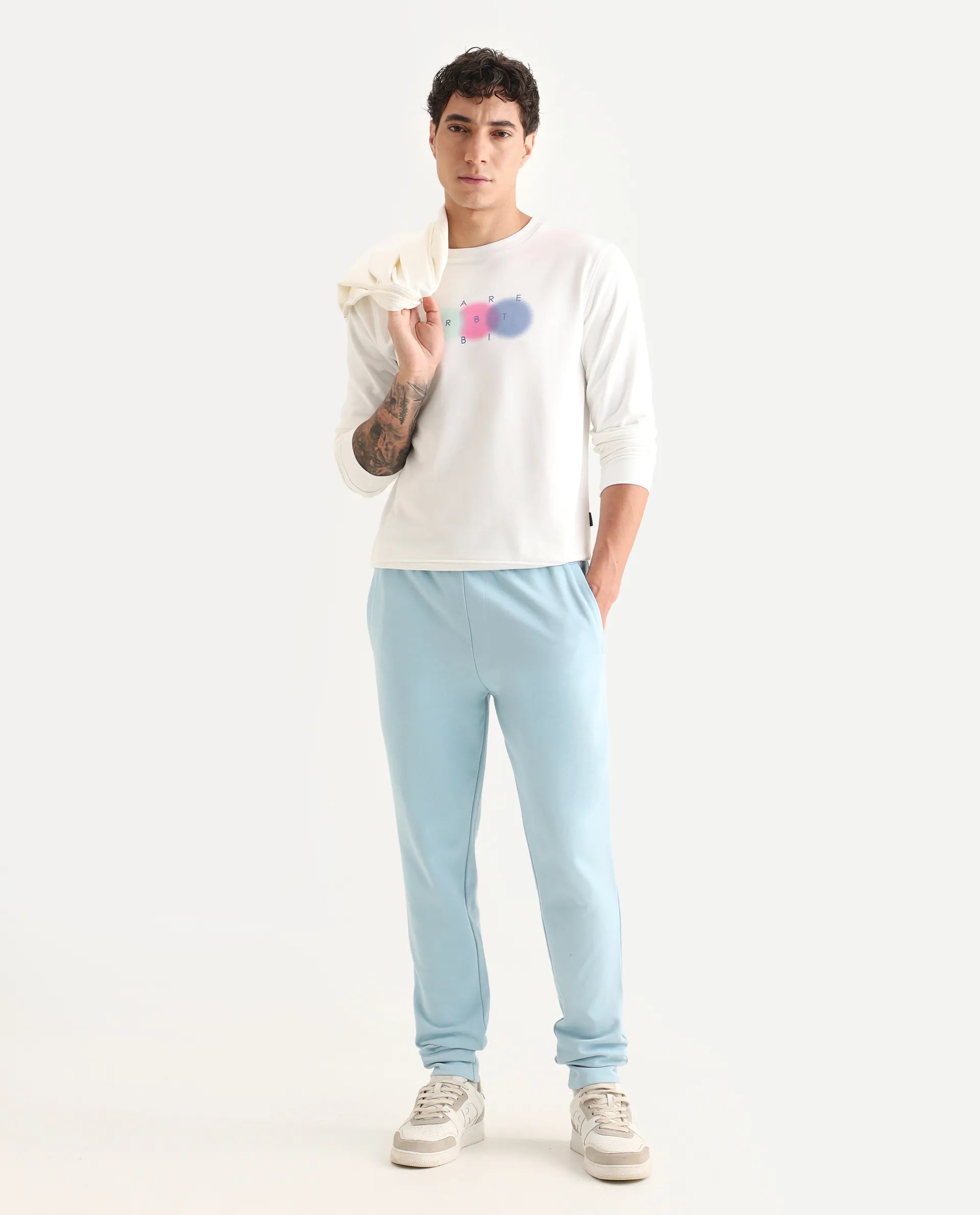 Rare Rabbit Men's Saul White Cotton Graphic Print Relaxed Fit Full Sleeve Crew Neck Sweatshirt