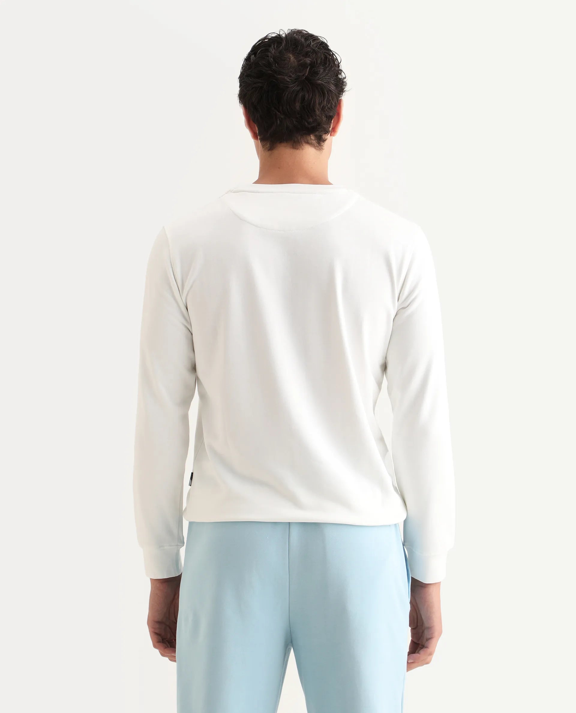 Rare Rabbit Men's Saul White Cotton Graphic Print Relaxed Fit Full Sleeve Crew Neck Sweatshirt