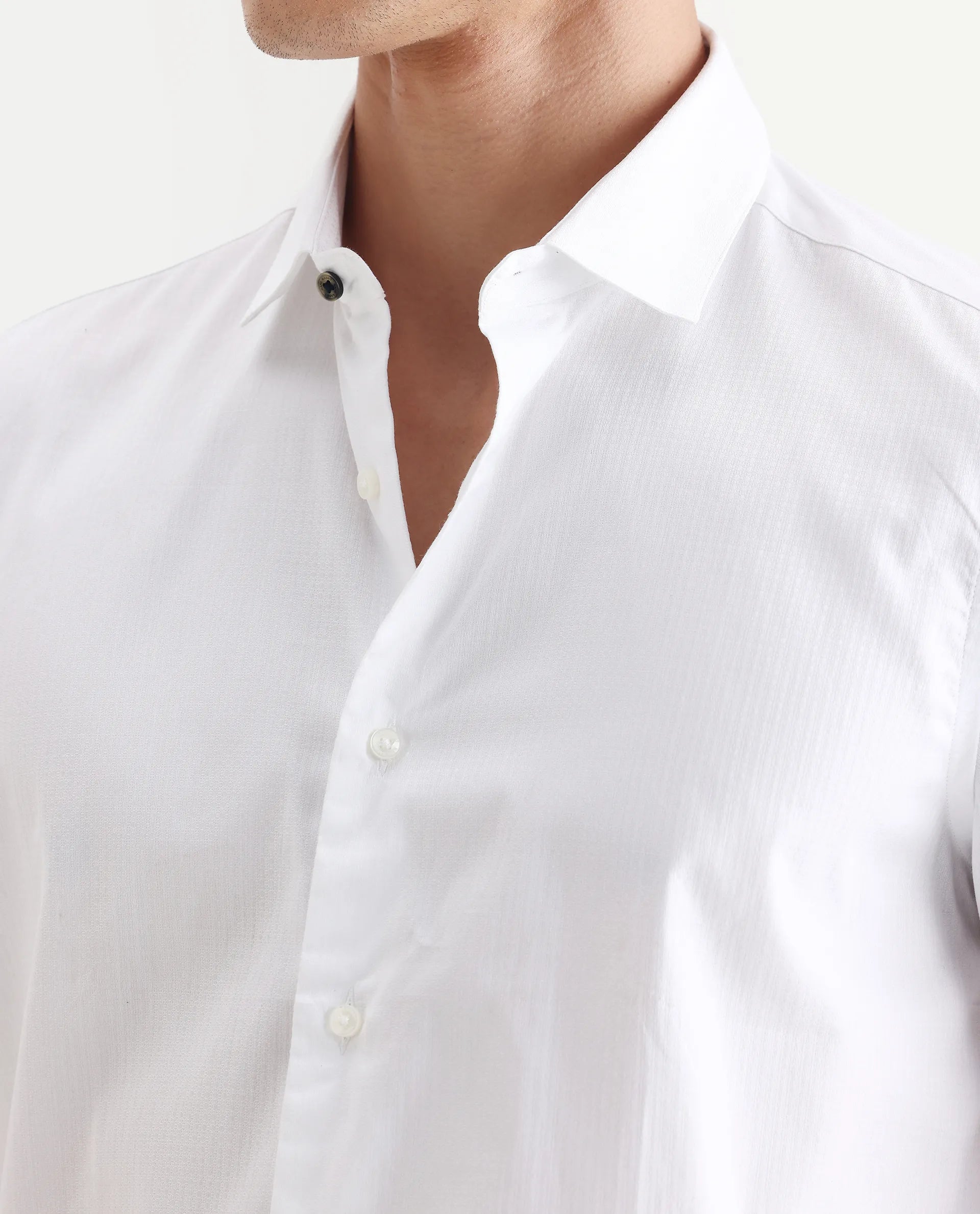 Rare Rabbit Men's Centi White Cotton Plain Regular Fit Full Sleeve Collared Shirt