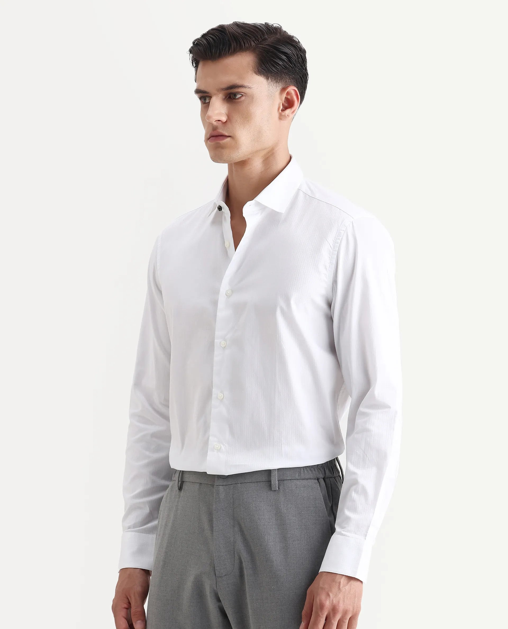 Rare Rabbit Men's Centi White Cotton Plain Regular Fit Full Sleeve Collared Shirt