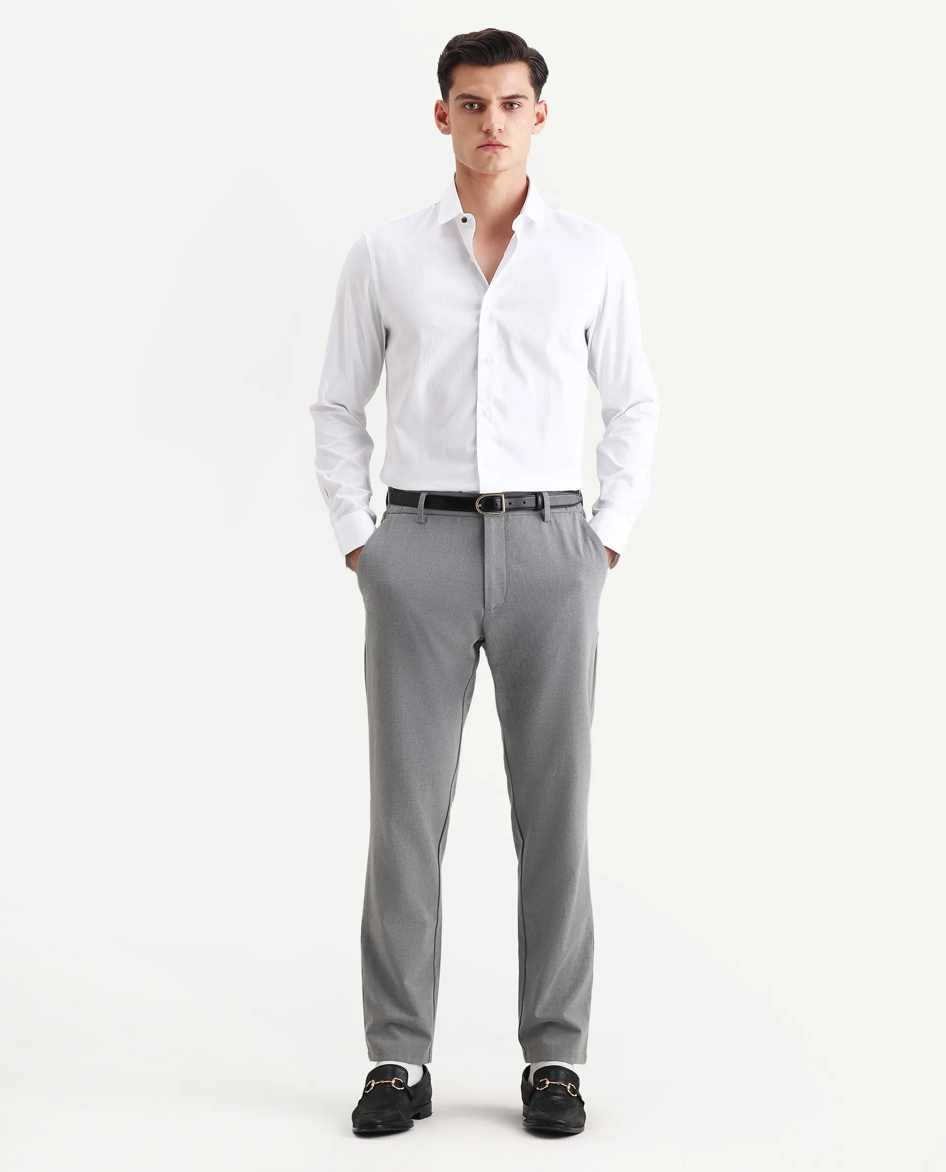 Rare Rabbit Men's Centi White Cotton Plain Regular Fit Full Sleeve Collared Shirt