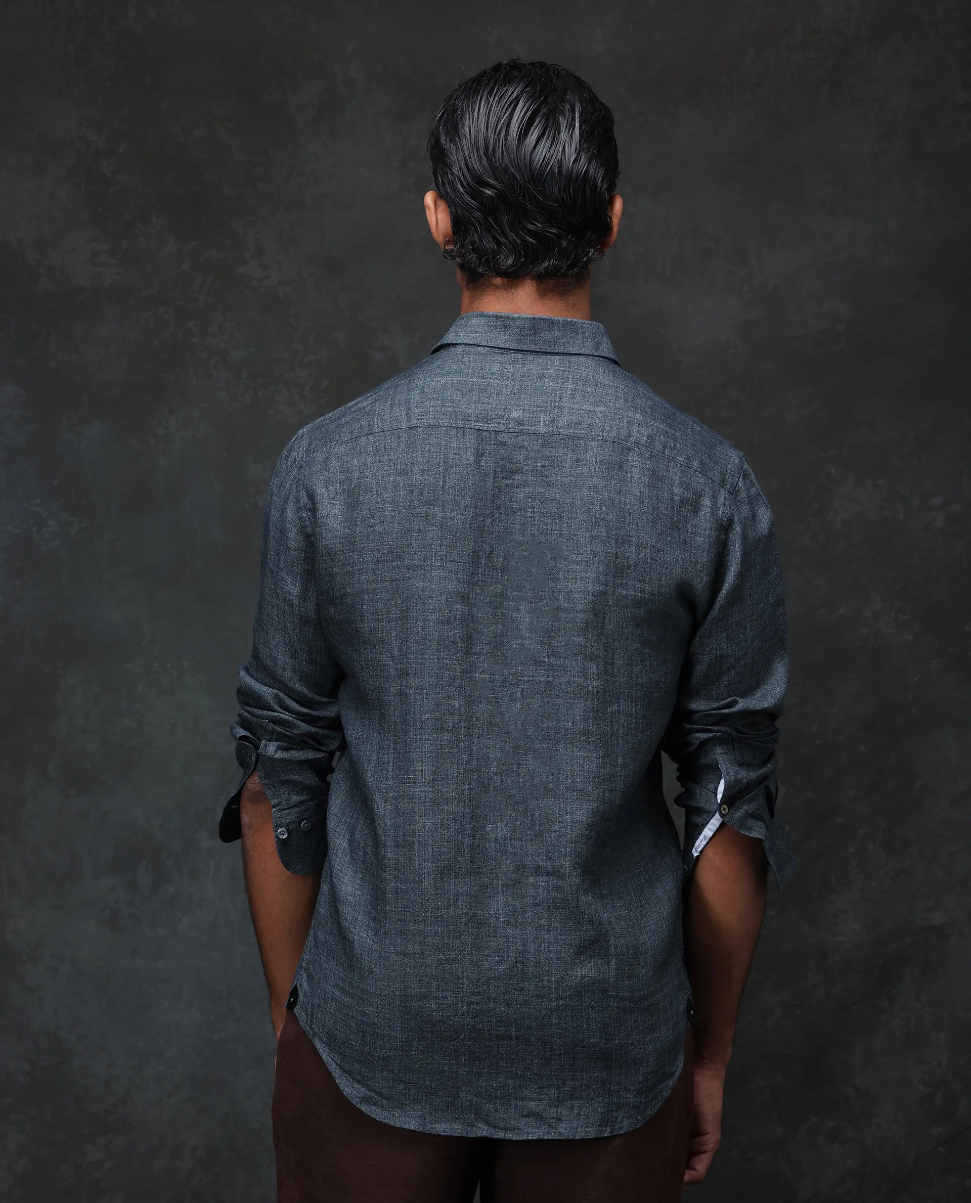 Rare Rabbit Men's Borium Green 100% Linen Plain Regular Fit Full Sleeve Collared Shirt