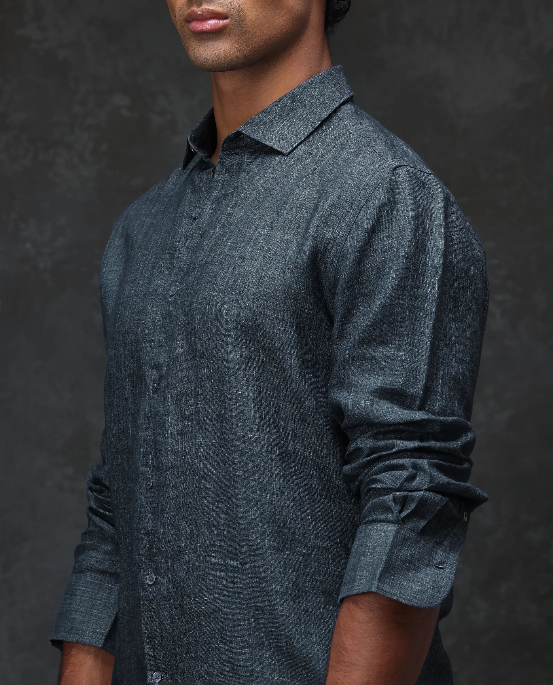 Rare Rabbit Men's Borium Green 100% Linen Plain Regular Fit Full Sleeve Collared Shirt