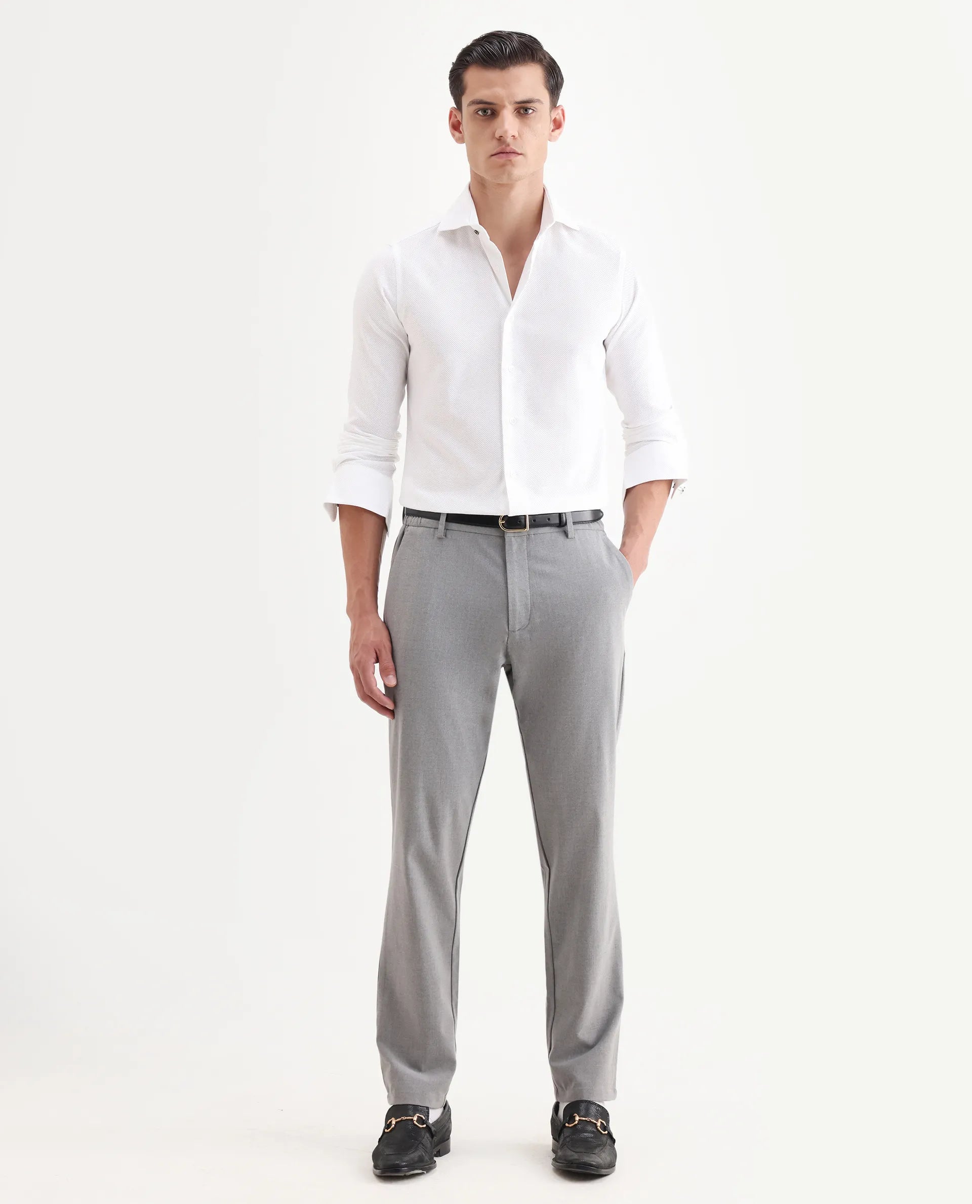 Rare Rabbit Men's Comb White Cotton Plain Regular Fit Full Sleeve Spread Collar Shirt