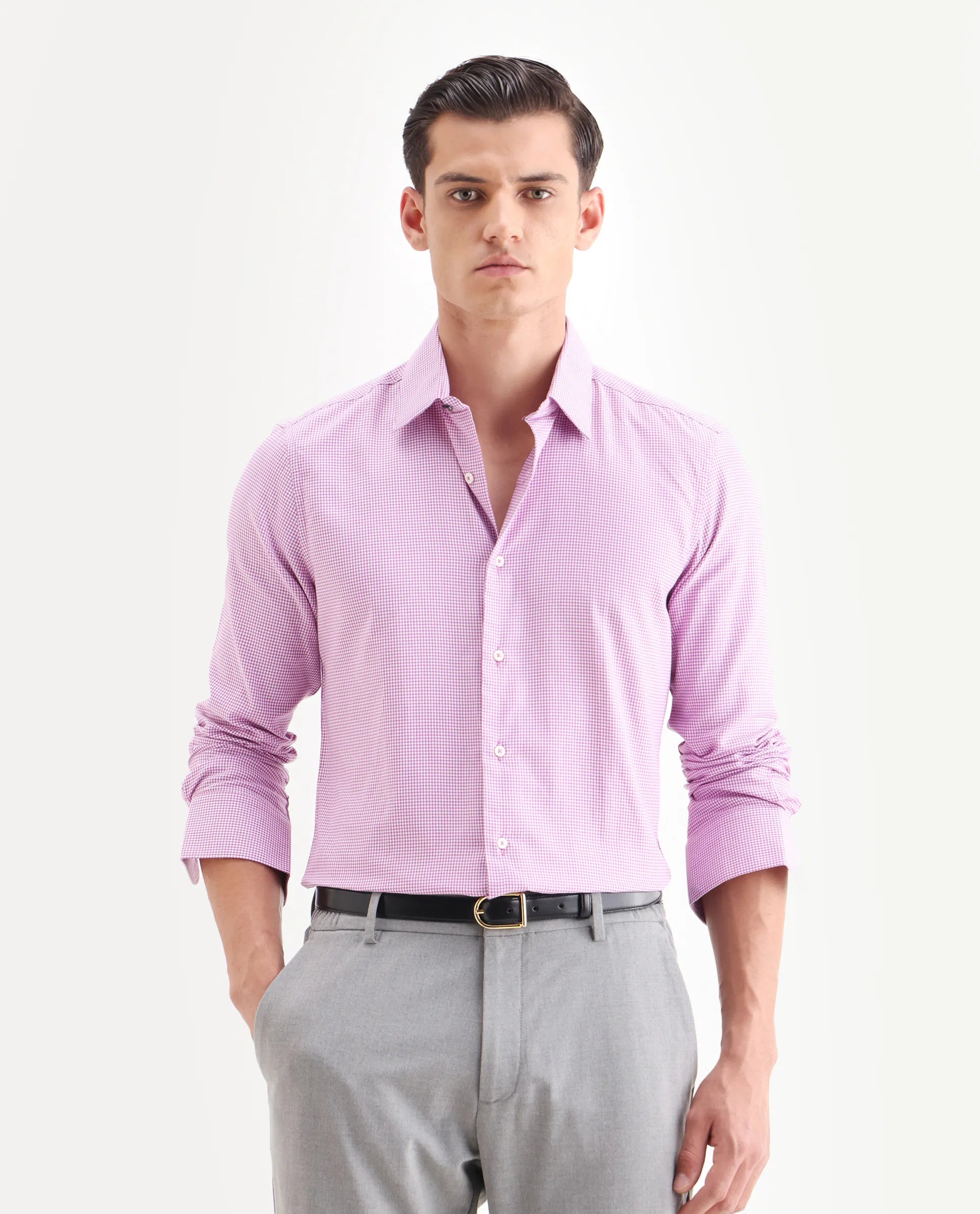 Rare Rabbit Men's Genium Pink Cotton Checked Print Tailored Fit Full Sleeve Collared Shirt