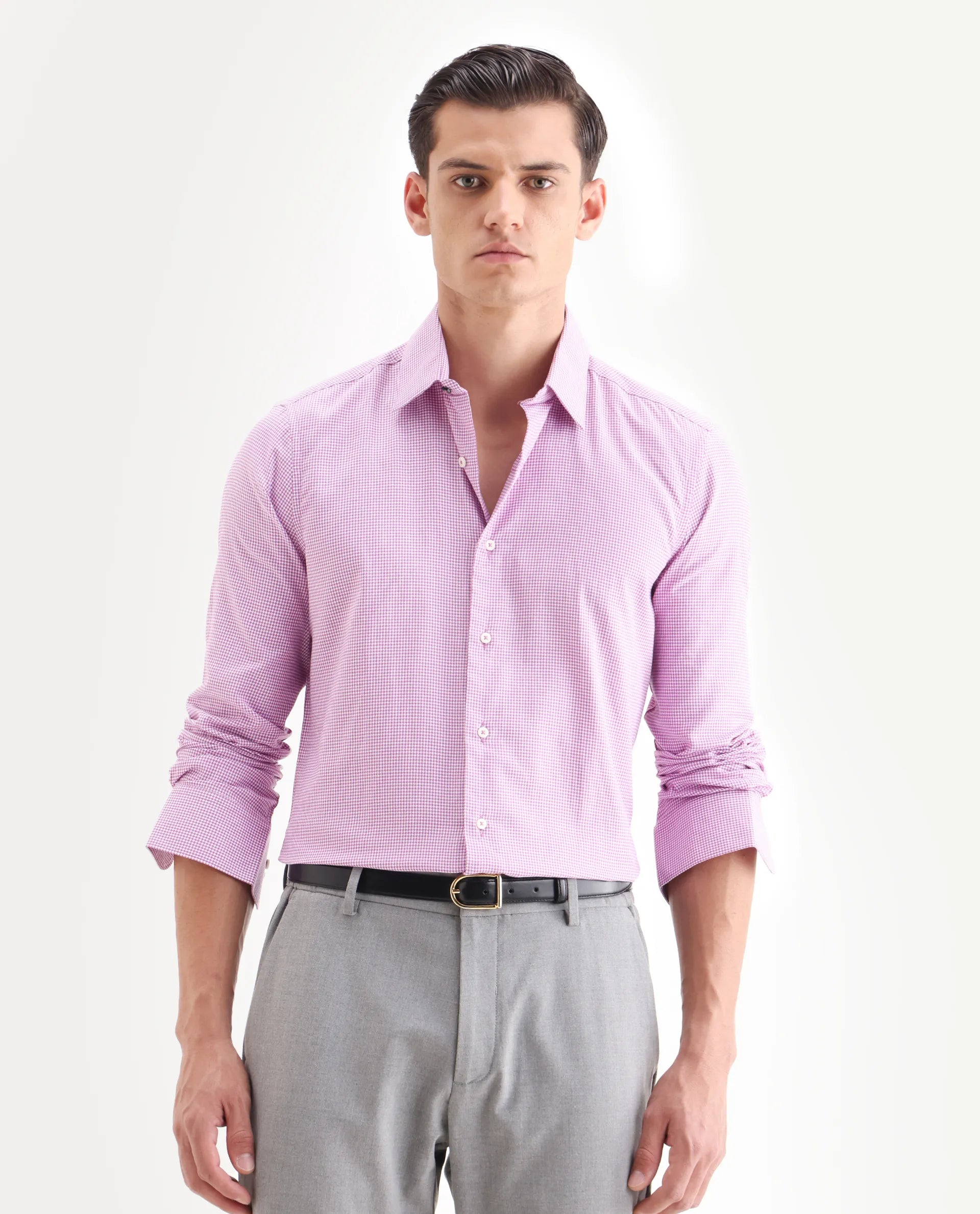 Rare Rabbit Men's Genium Pink Cotton Checked Print Tailored Fit Full Sleeve Collared Shirt