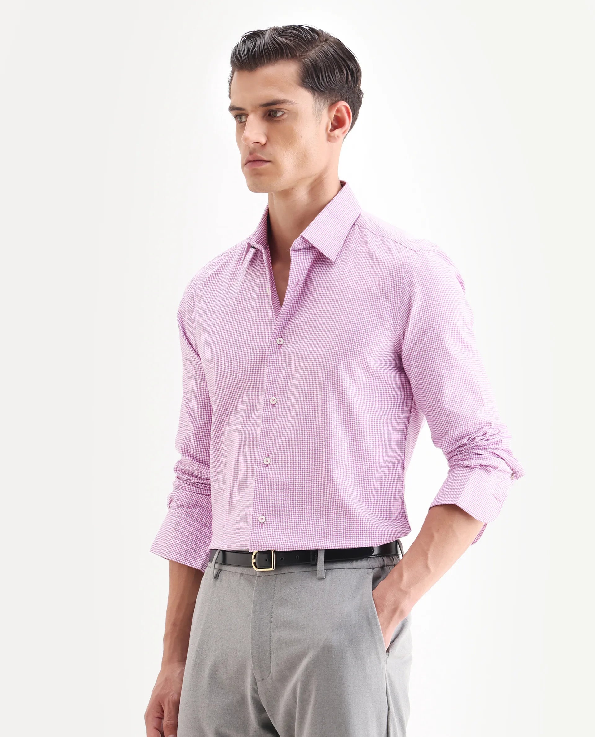 Rare Rabbit Men's Genium Pink Cotton Checked Print Tailored Fit Full Sleeve Collared Shirt