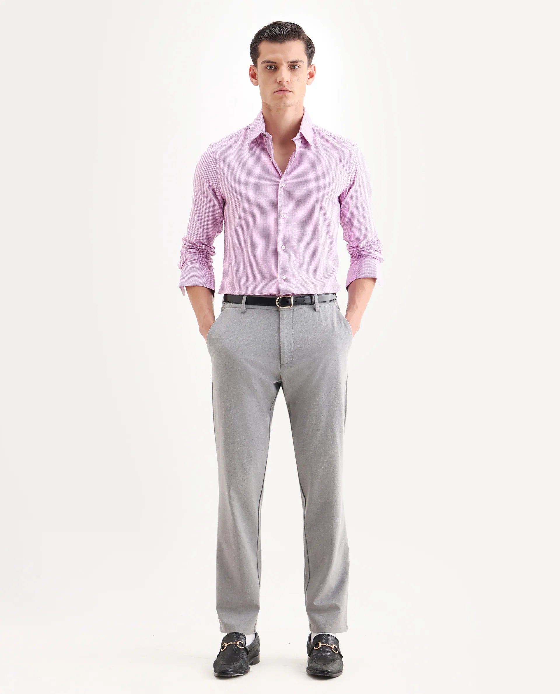 Rare Rabbit Men's Genium Pink Cotton Checked Print Tailored Fit Full Sleeve Collared Shirt