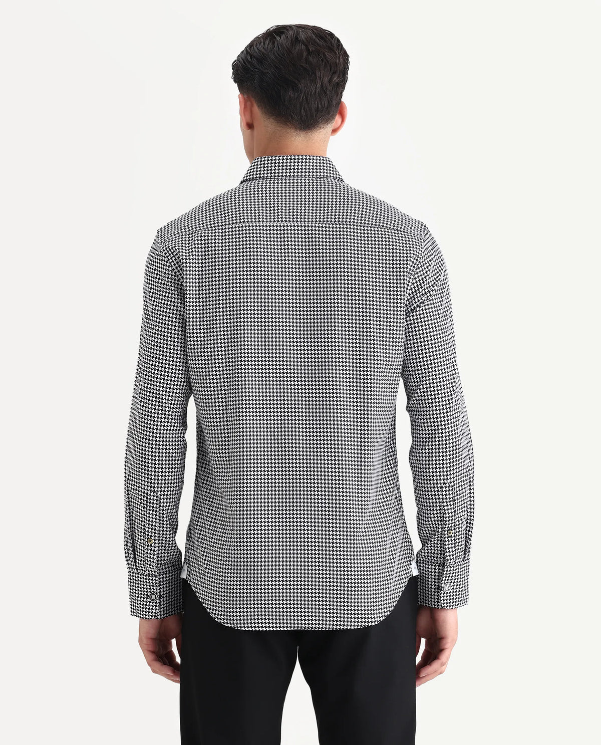 Rare Rabbit Men's Jader Black Cotton Checked Print Regular Fit Full Sleeve Collared Shirt
