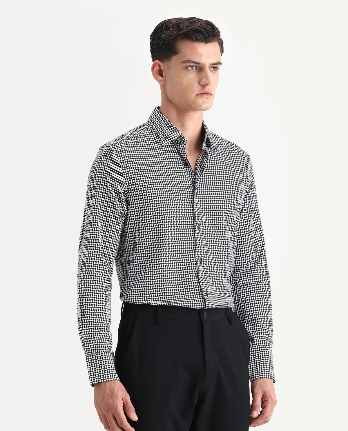 Rare Rabbit Men's Jader Black Cotton Checked Print Regular Fit Full Sleeve Collared Shirt