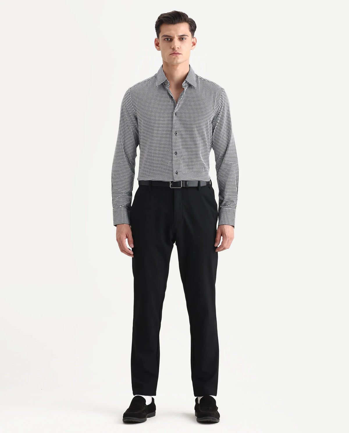 Rare Rabbit Men's Jader Black Cotton Checked Print Regular Fit Full Sleeve Collared Shirt