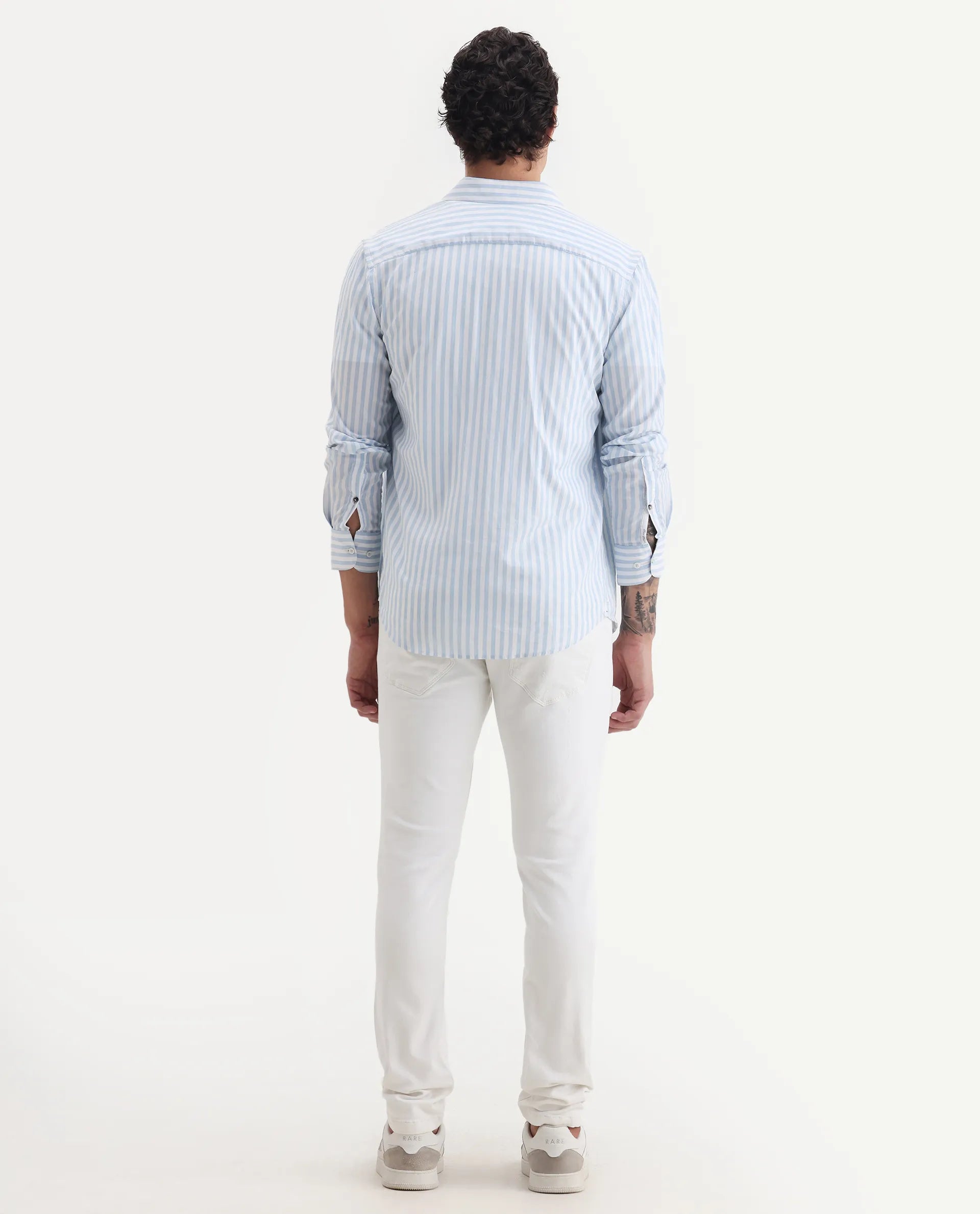 Rare Rabbit Men's Astred White Cotton Plain Hawk Slim Fit Jeans