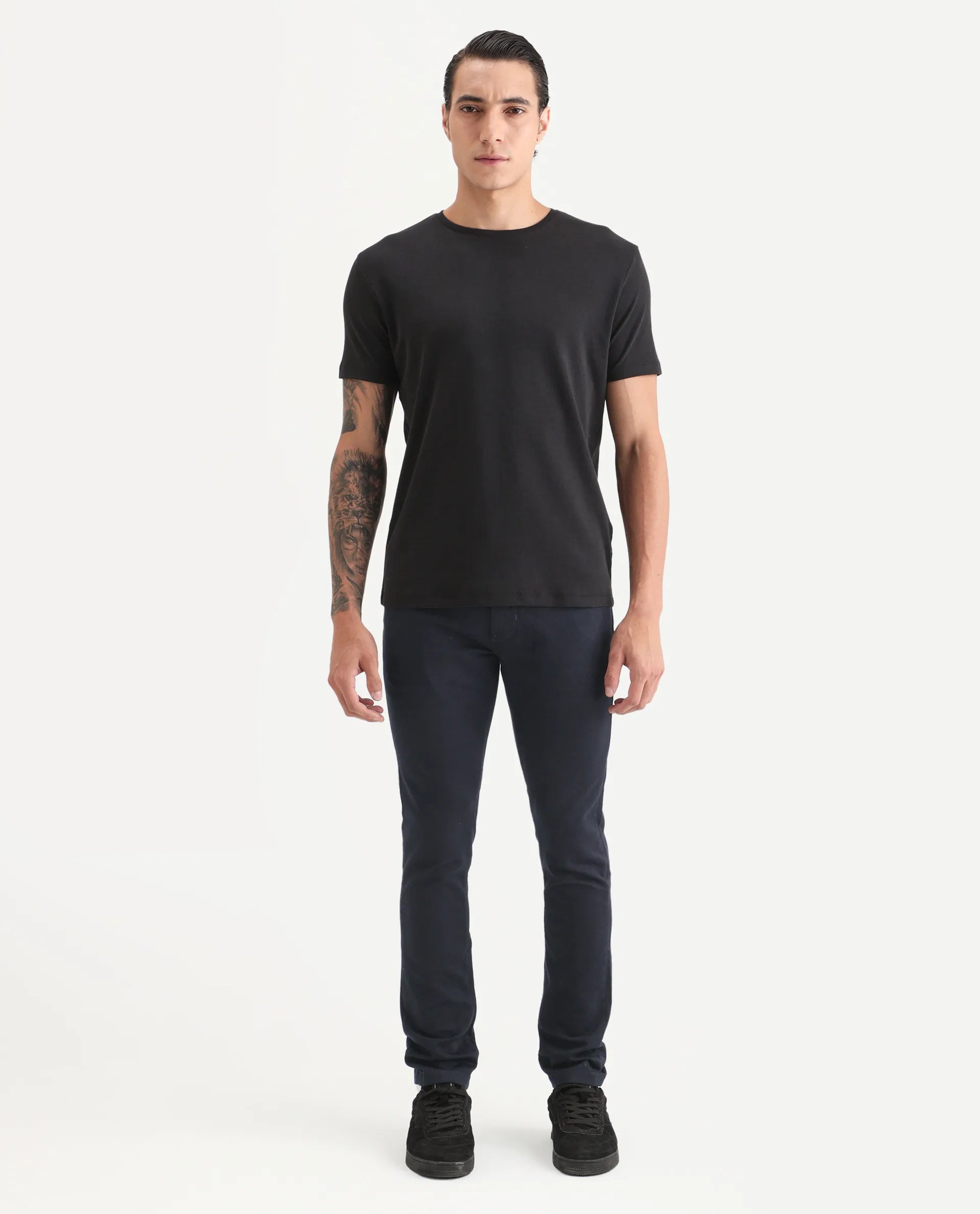 Rare Rabbit Men's Satinx Navy Cotton Plain Hawk Slim Fit Jeans