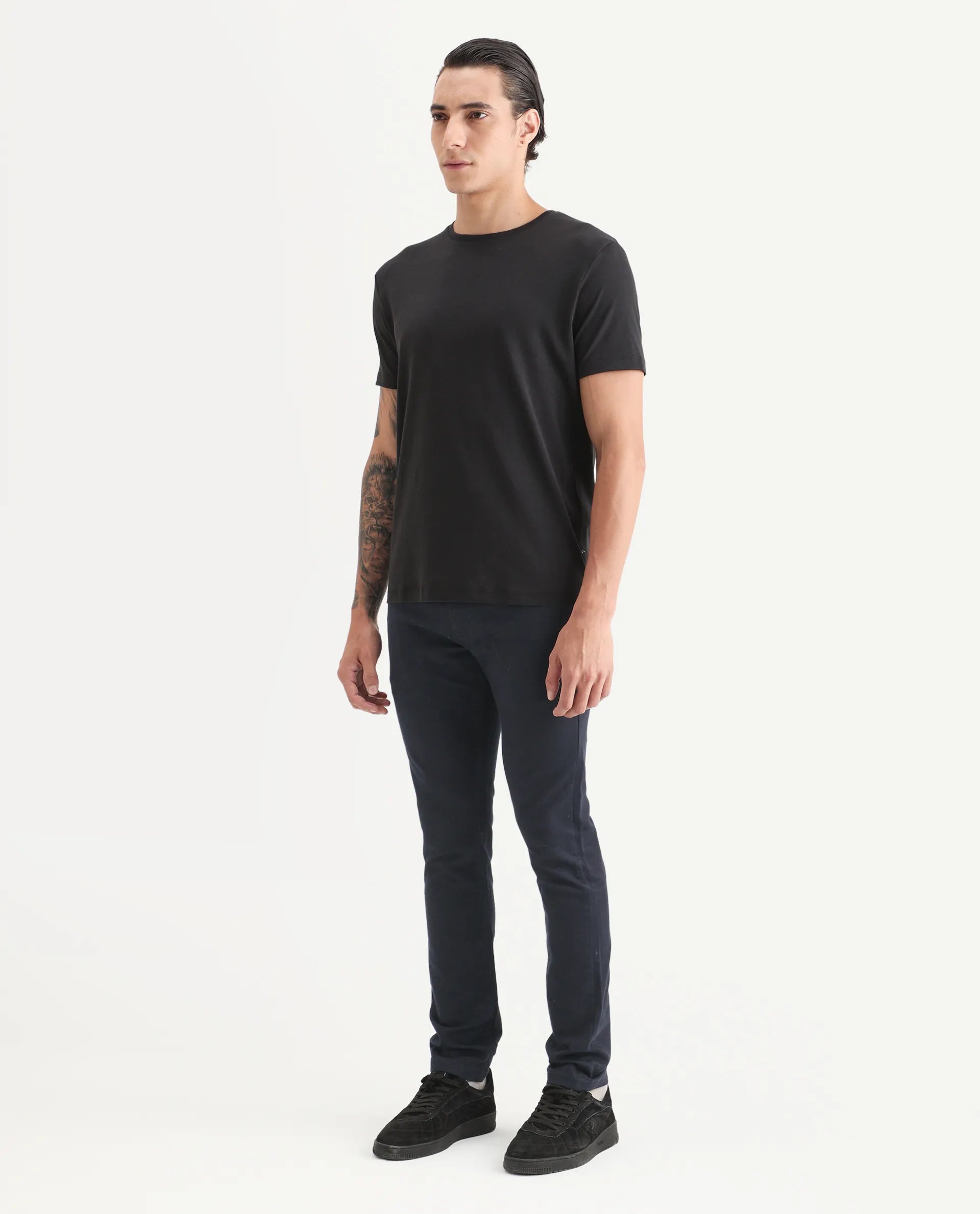 Rare Rabbit Men's Satinx Navy Cotton Plain Hawk Slim Fit Jeans