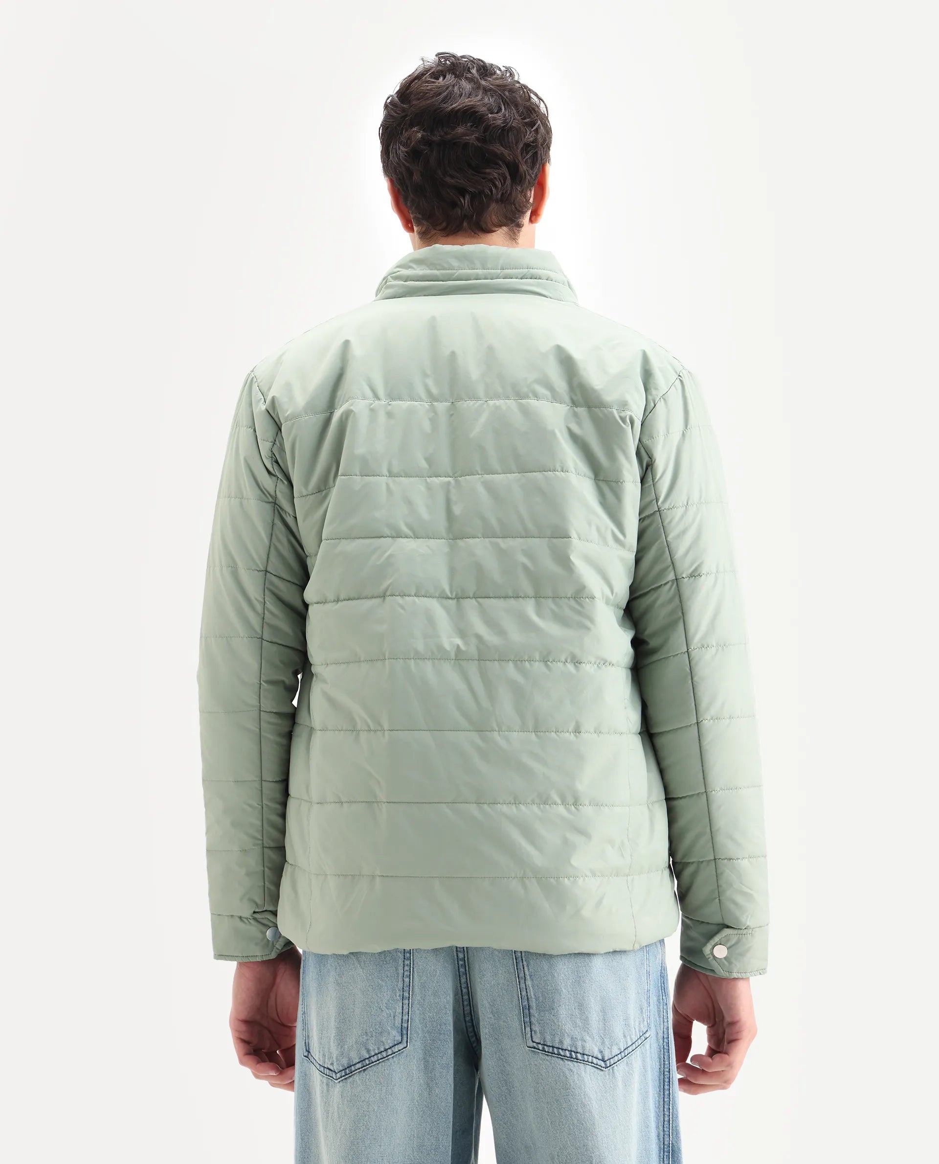 Rare Rabbit Men's Beylor Pastel Green Polyester Plain Regular Fit Full Sleeve High Neck Jacket