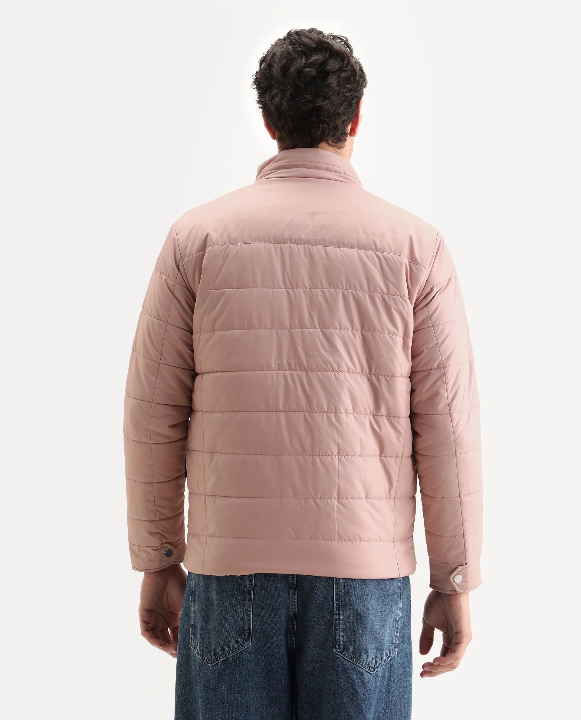 Rare Rabbit Men's Beylor Light Peach Polyester Plain Regular Fit Full Sleeve High Neck Jacket
