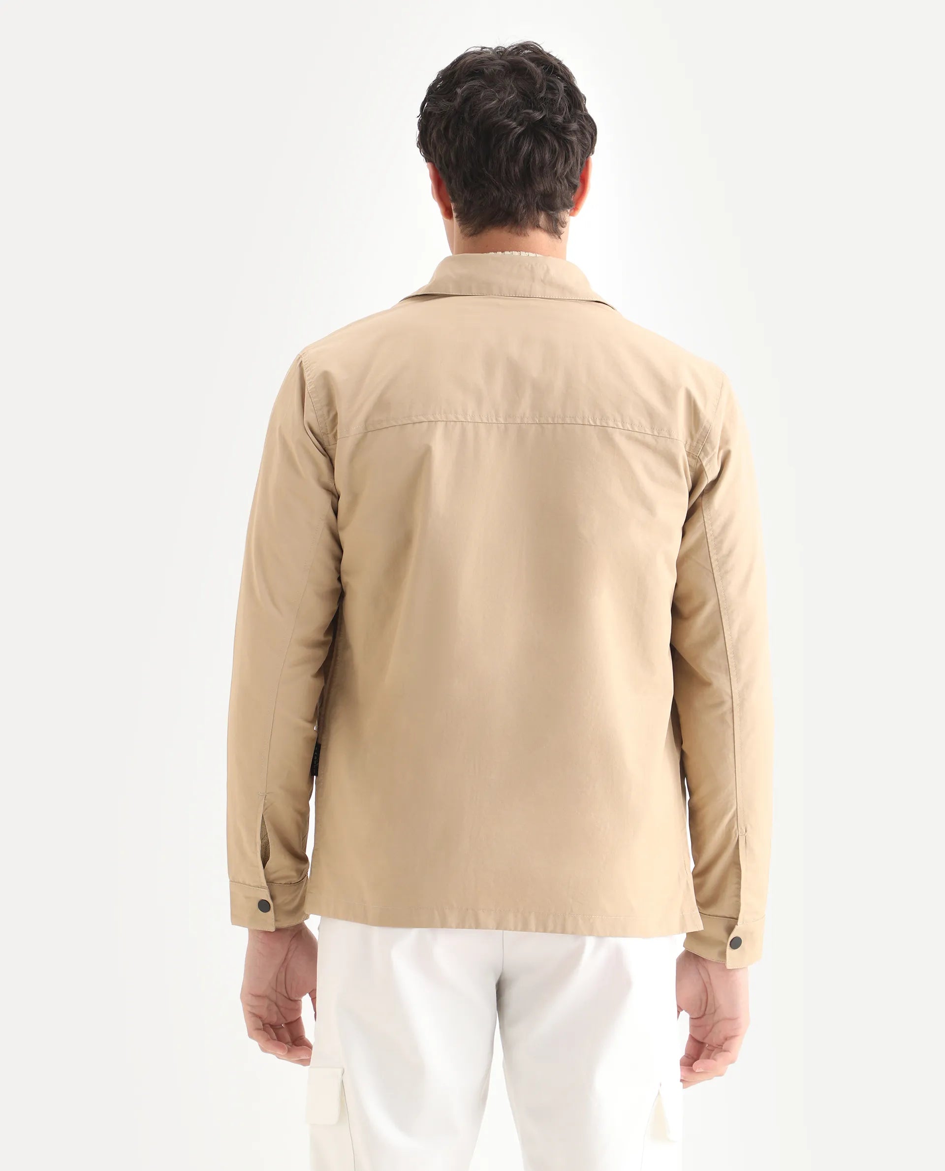Rare Rabbit Men's Feliu Light Beige Cotton Plain Regular Fit Full Sleeve Spread Collar Jacket
