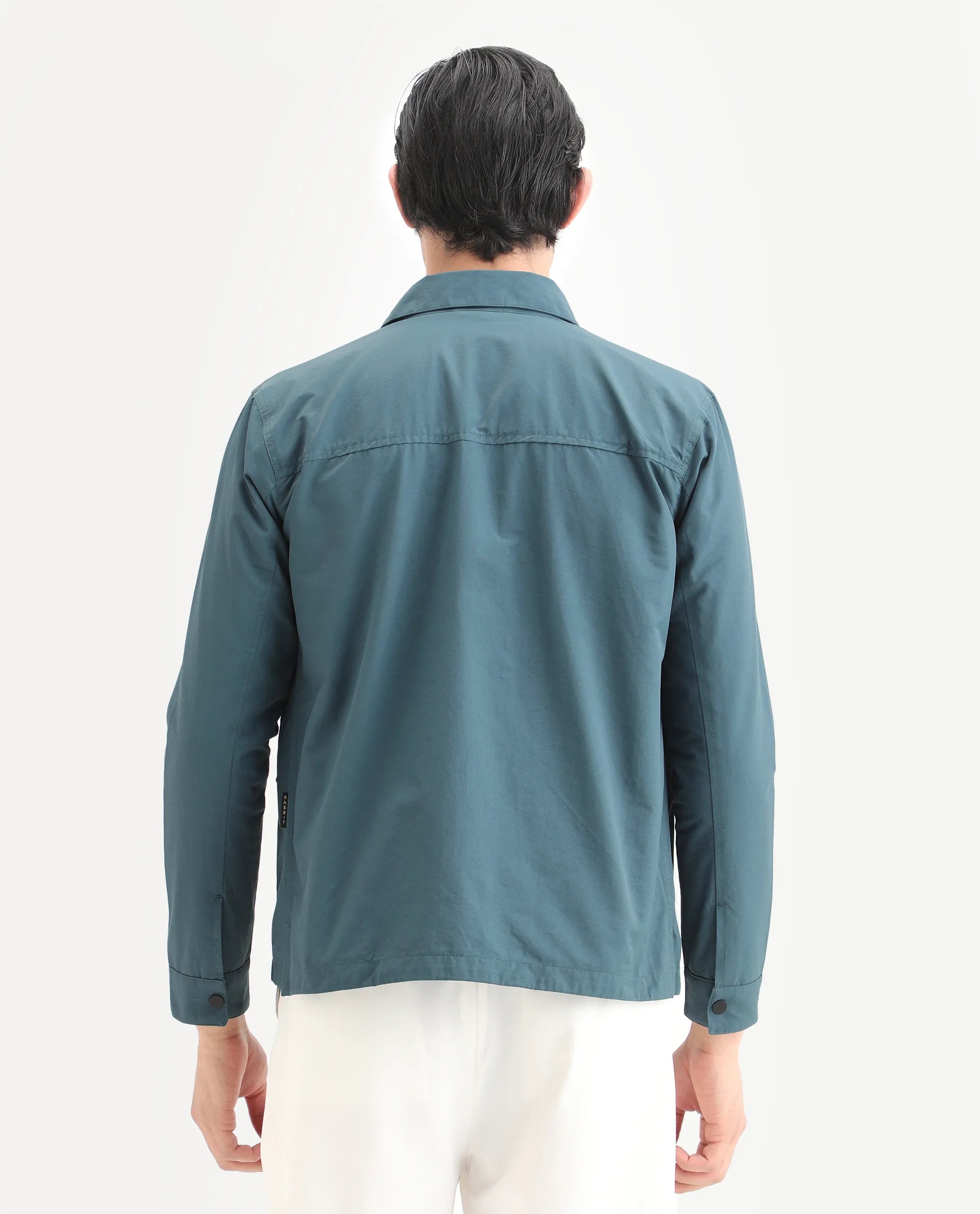 Rare Rabbit Men's Feliu Teal Cotton Plain Regular Fit Full Sleeve Spread Collar Jacket
