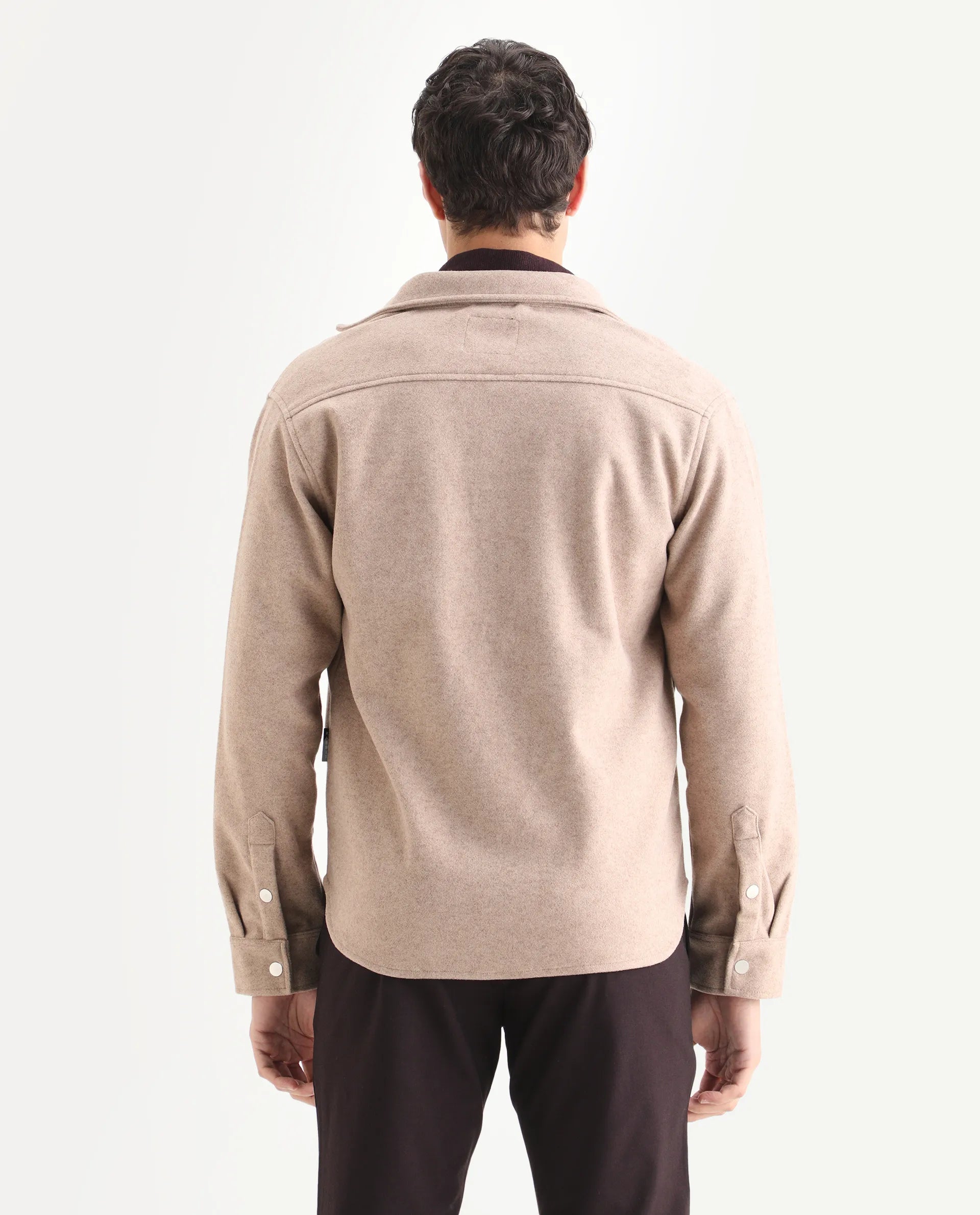 Rare Rabbit Men's Cason Light Beige Polyester Plain Regular Fit Full Sleeve Spread Collar Jacket