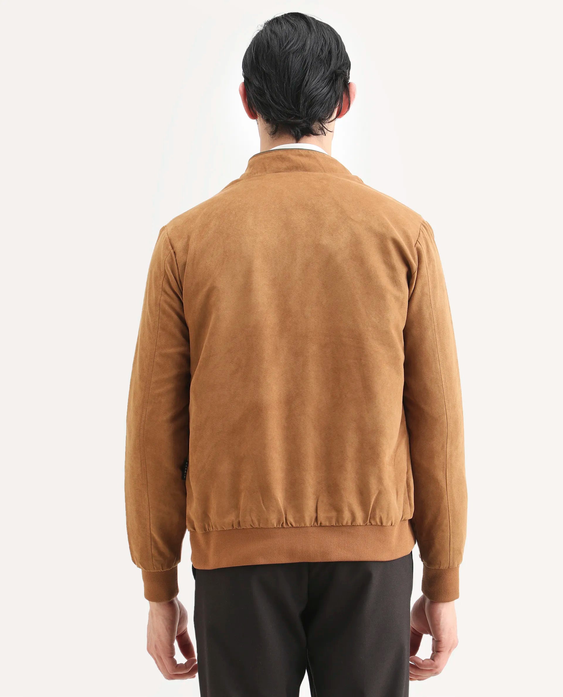 Rare Rabbit Men's Henron Yellow Suede Plain Regular Fit Full Sleeve Mandarin Collar Jacket