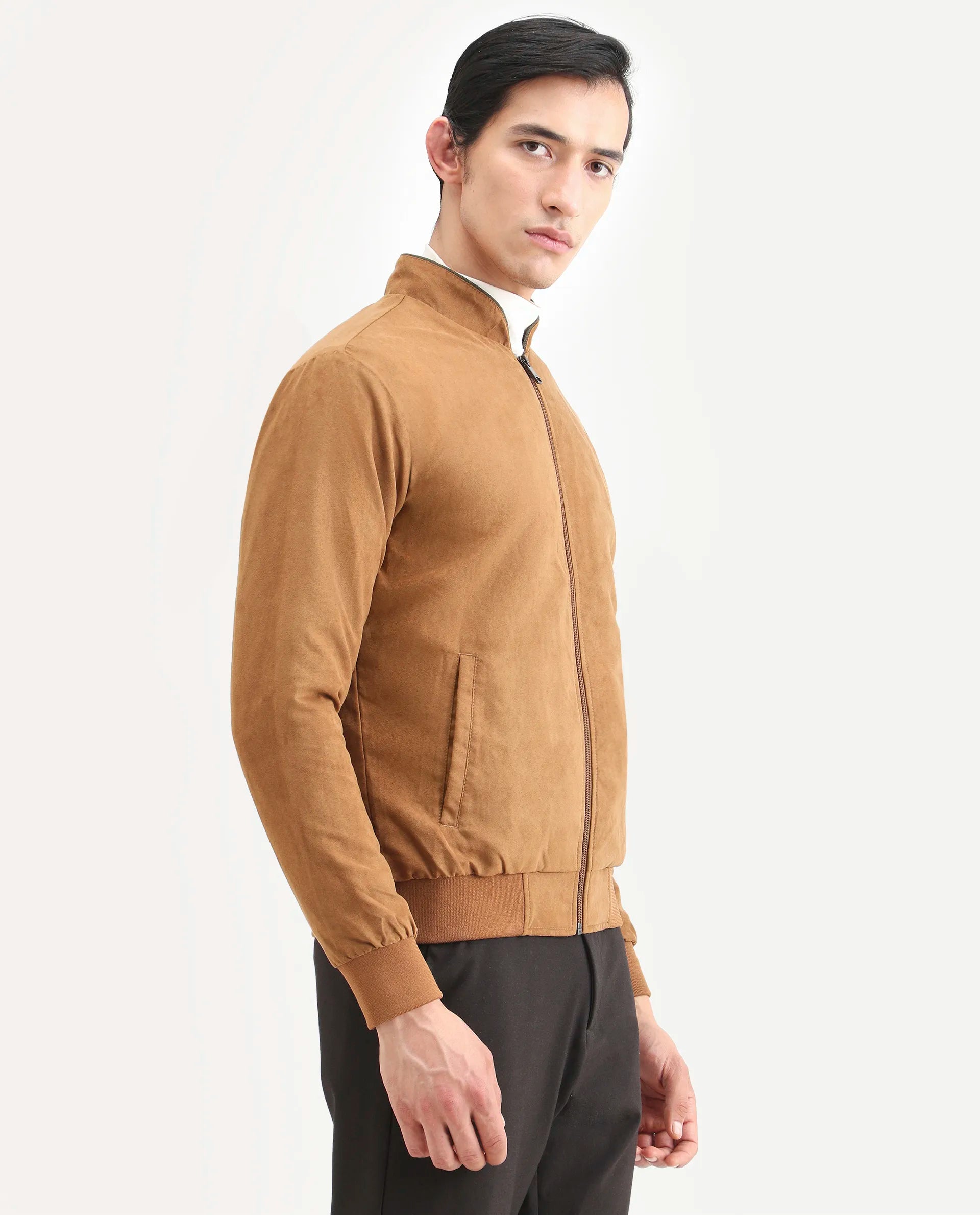 Rare Rabbit Men's Henron Yellow Suede Plain Regular Fit Full Sleeve Mandarin Collar Jacket