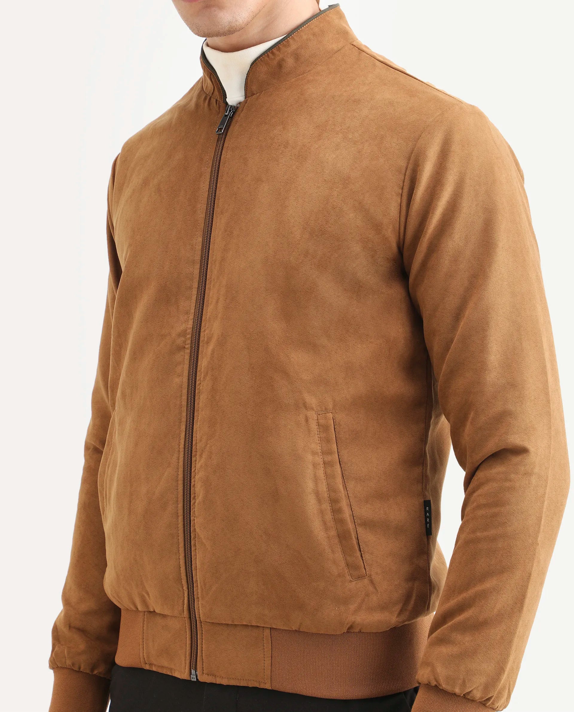 Rare Rabbit Men's Henron Yellow Suede Plain Regular Fit Full Sleeve Mandarin Collar Jacket