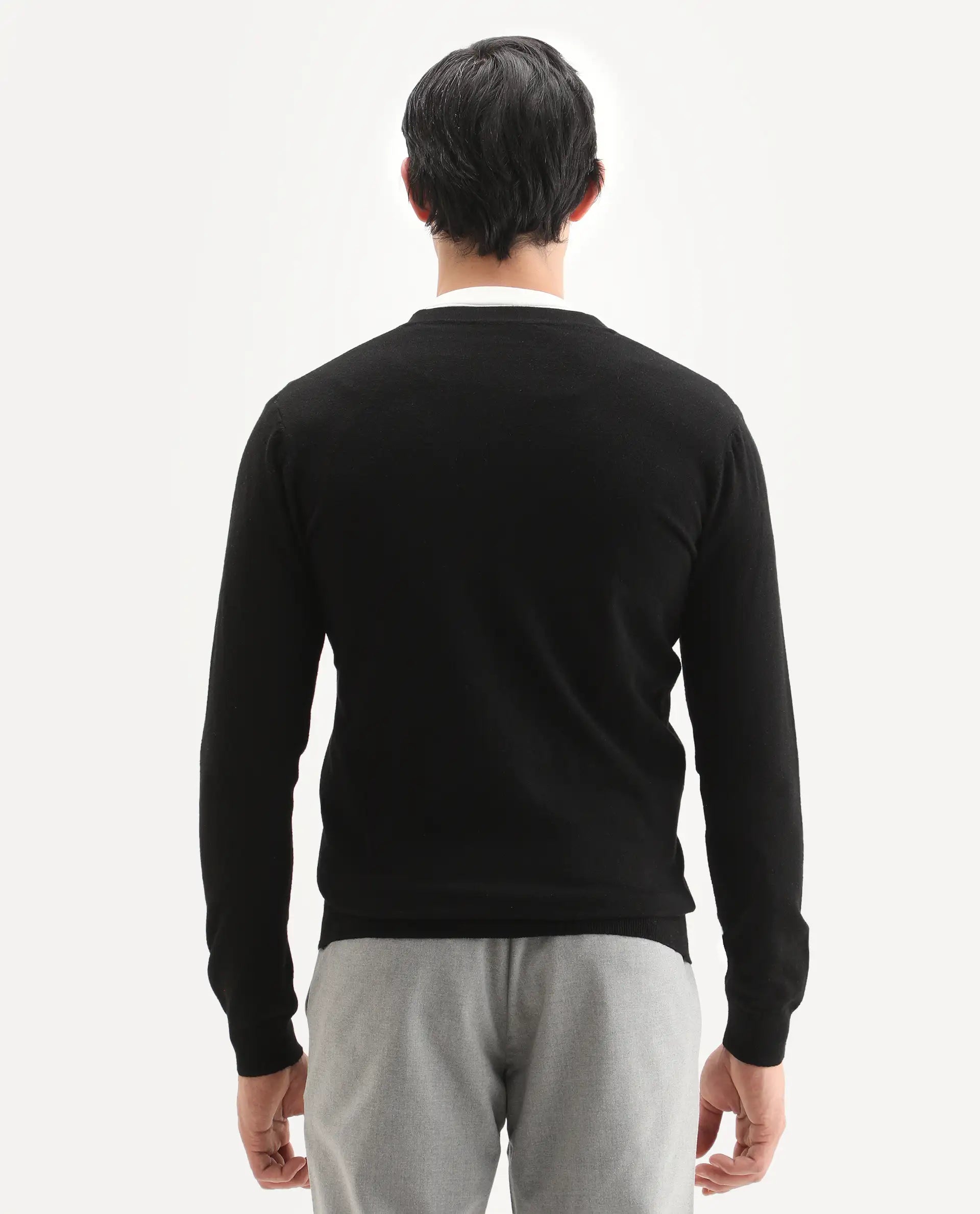 Rare Rabbit Men's Gem Black Sweater Button Closure Solid Pattern