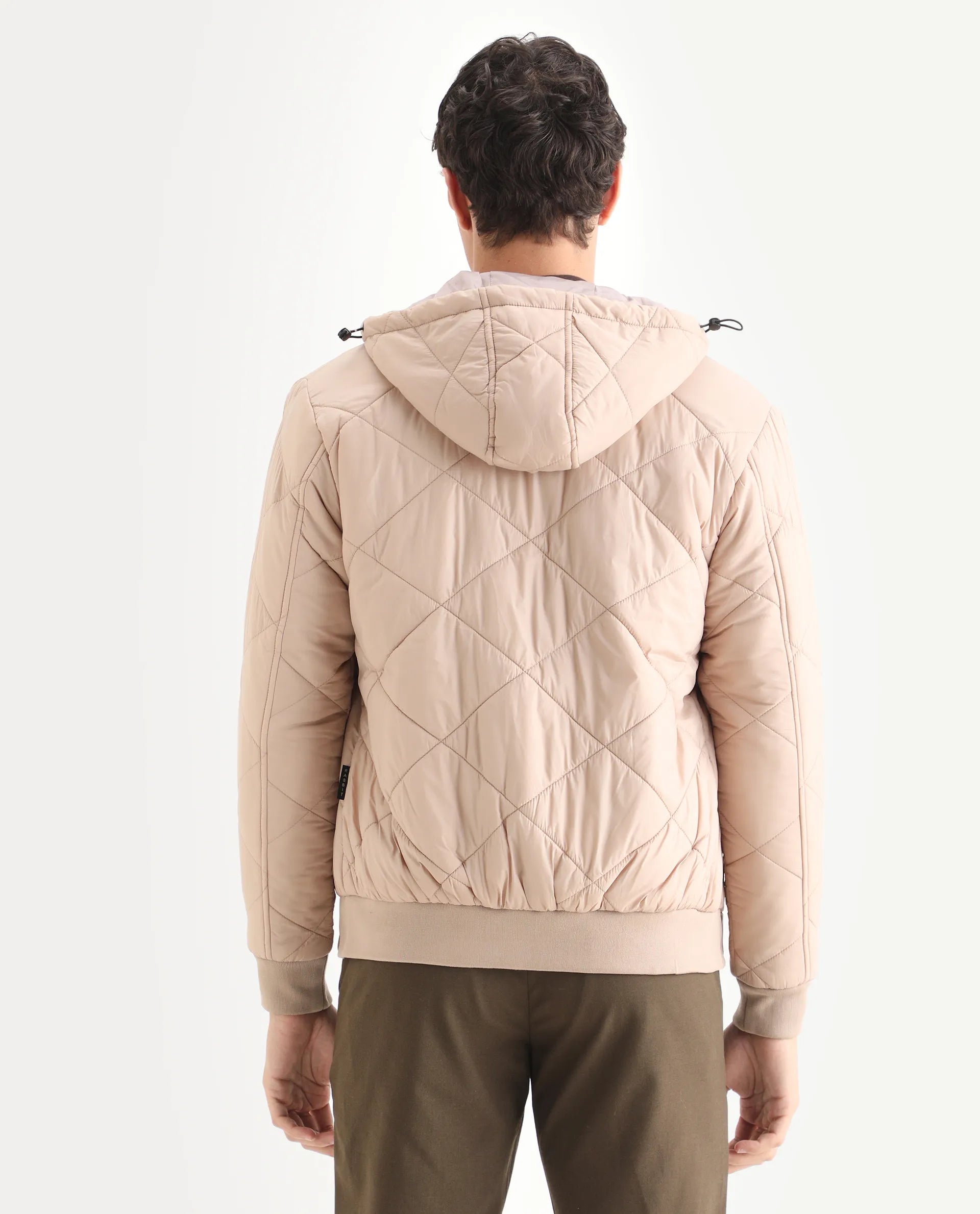 Rare Rabbit Men's Parco Dark Beige Nylon Plain Regular Fit Full Sleeve Hooded Jacket