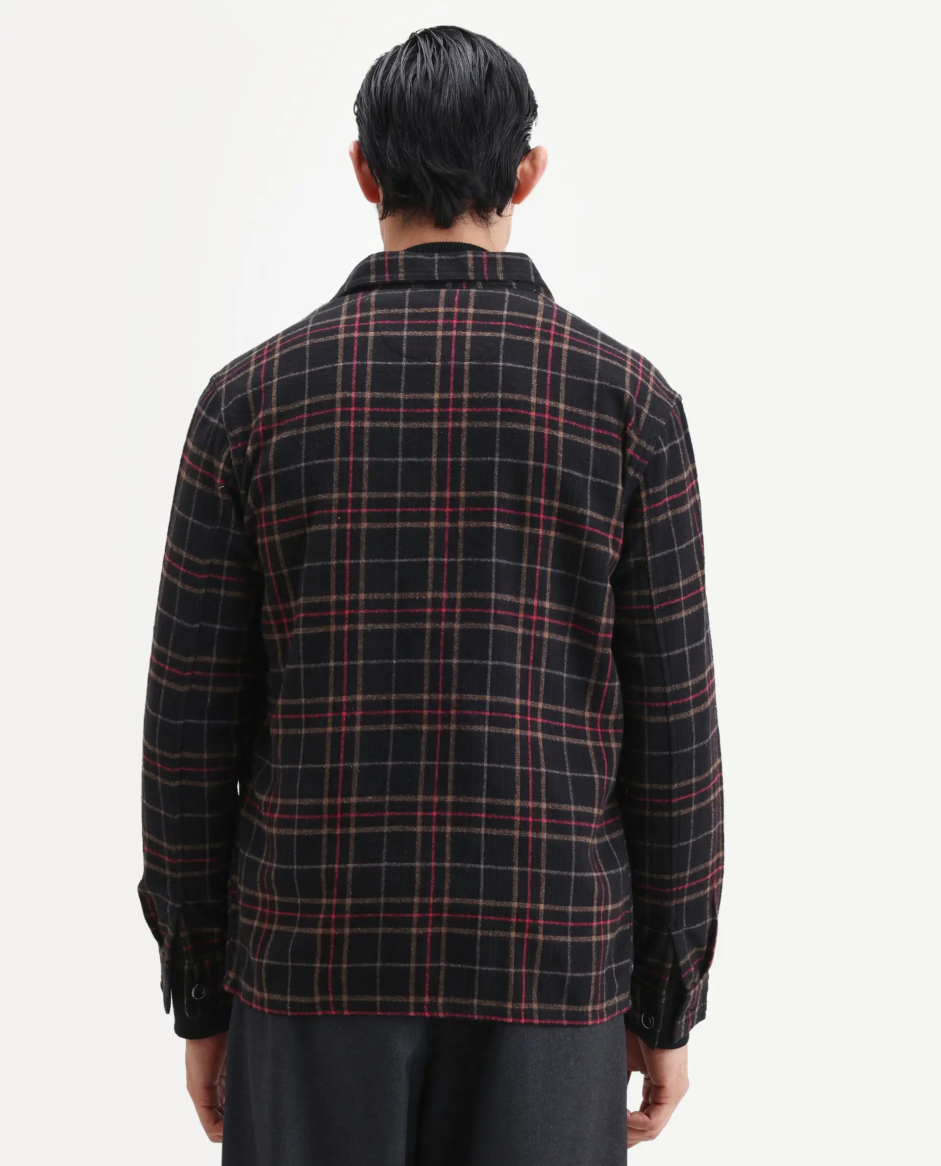 Rare Rabbit Men's Roche Black Cotton Checked Print Relaxed Fit Full Sleeve Collared Shacket