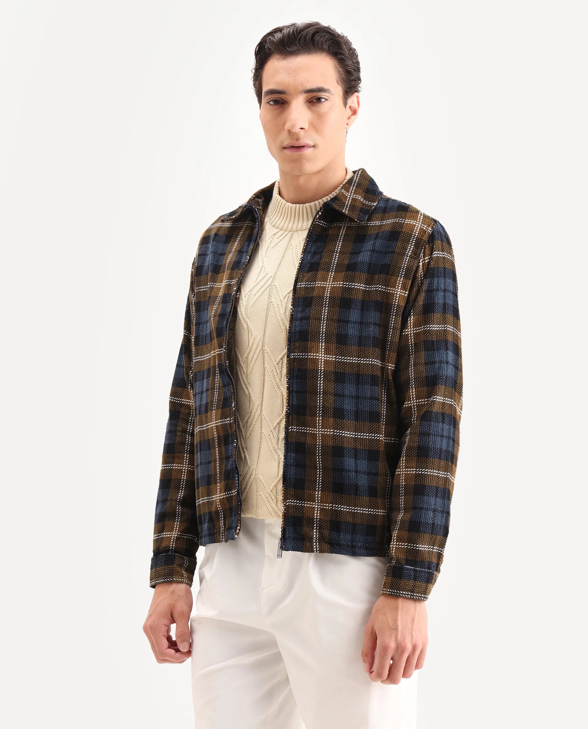 Rare Rabbit Men's Marino Black Cotton Checked Print Relaxed Fit Full Sleeve Collared Shacket