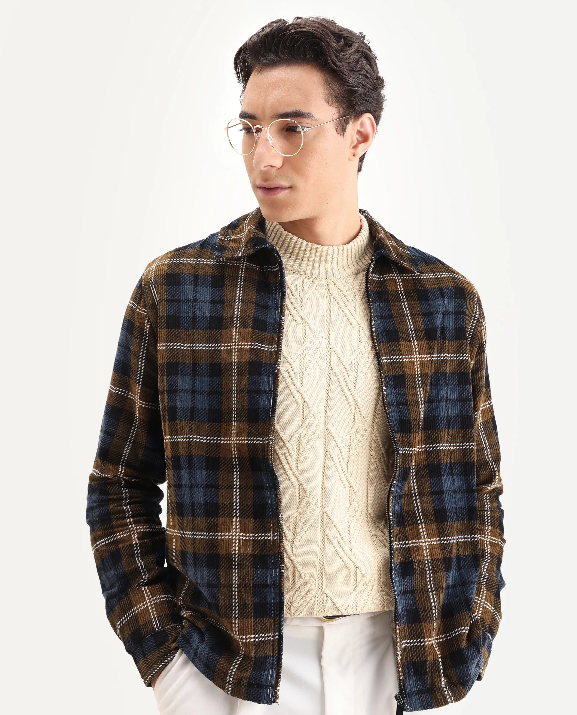 Rare Rabbit Men's Marino Black Cotton Checked Print Relaxed Fit Full Sleeve Collared Shacket