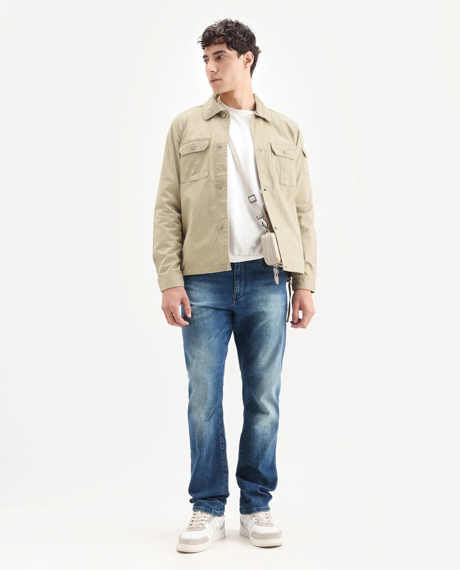 Rare Rabbit Men's Cedro Beige Cotton Plain Regular Fit Full Sleeve Spread Collar Jacket
