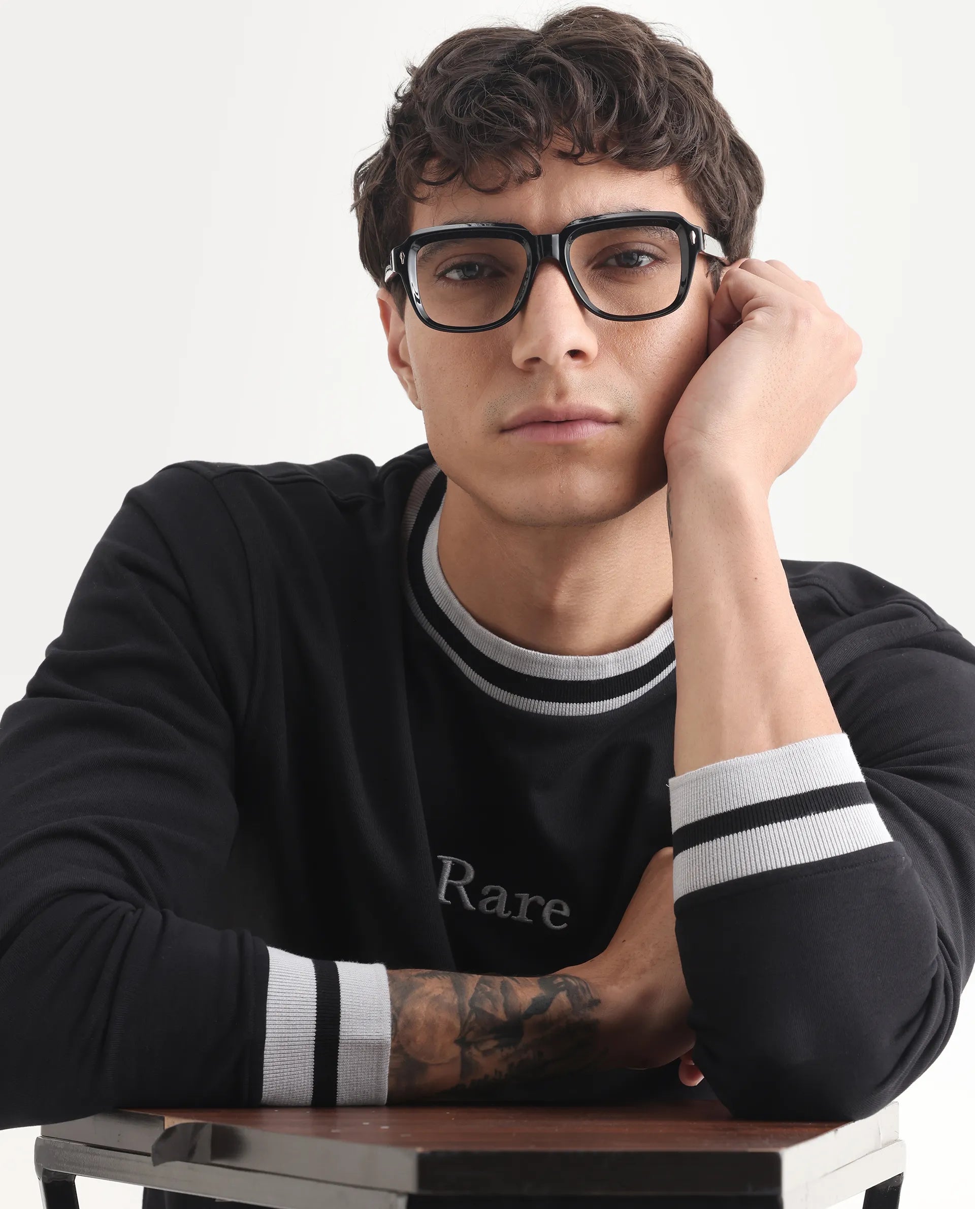 Rare Rabbit Men's Cancet Black Cotton Plain Regular Fit Full Sleeve Crew Neck Sweatshirt