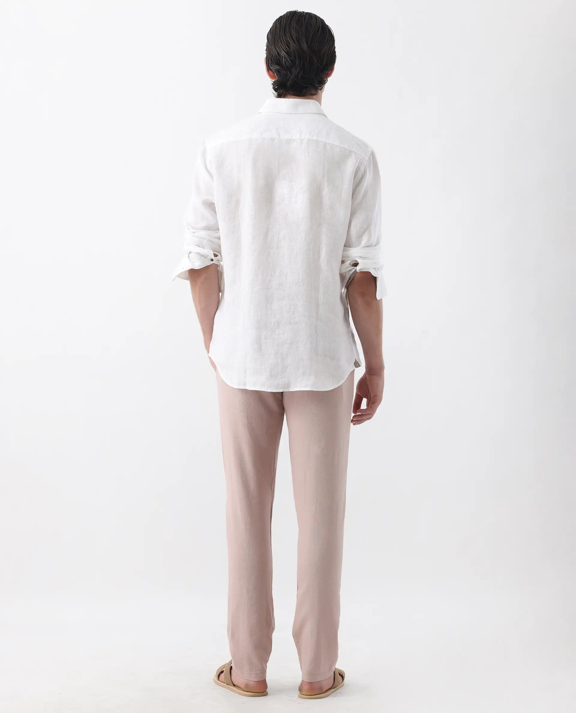 Rare Rabbit Men's Linac Dusky Pink 100% Linen Plain Regular Fit Trouser