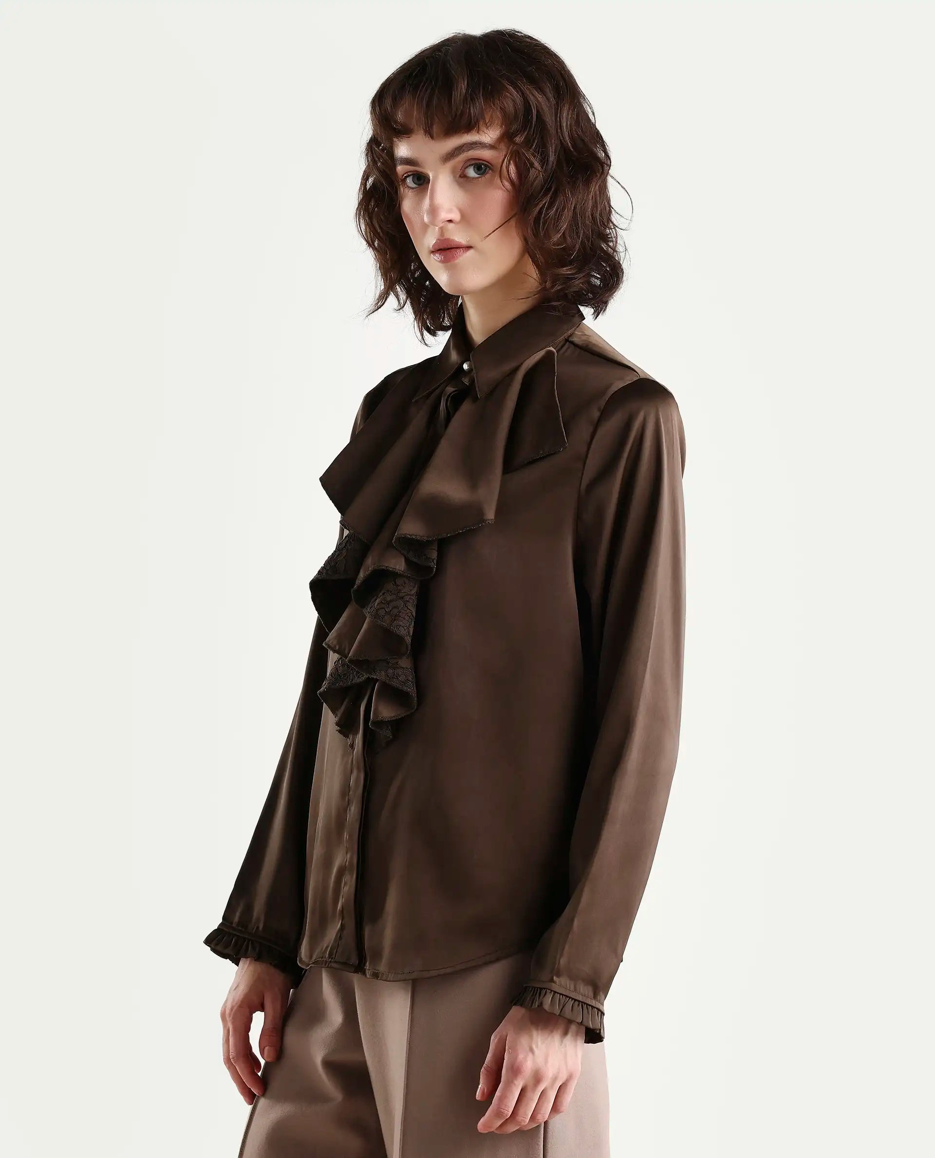 Rareism Women's Uitson Dark Olive Polyester Sweetheart Neck Plain Raglan Sleeve Relaxed Fit Top