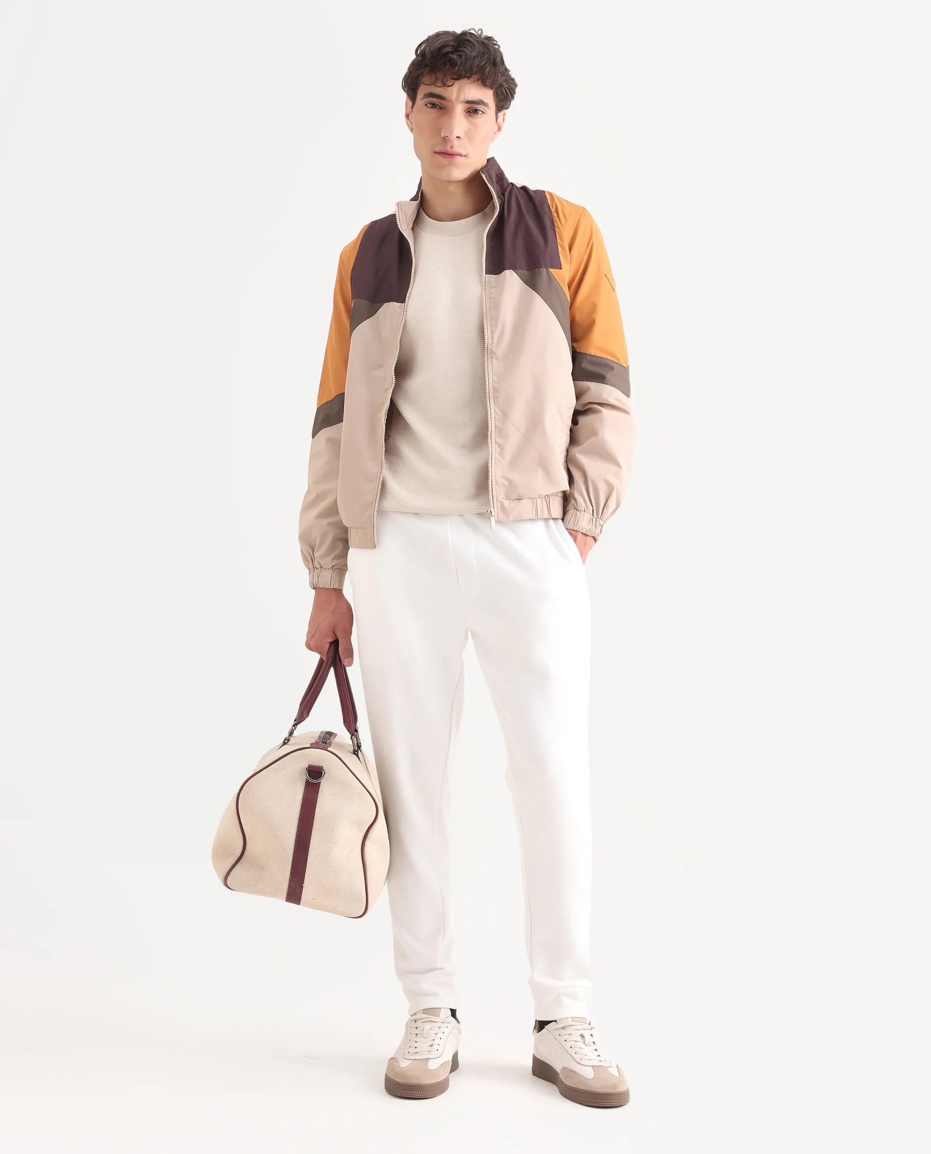 Rare Rabbit Mens Trant Off White Joggers Mid Rise Solid