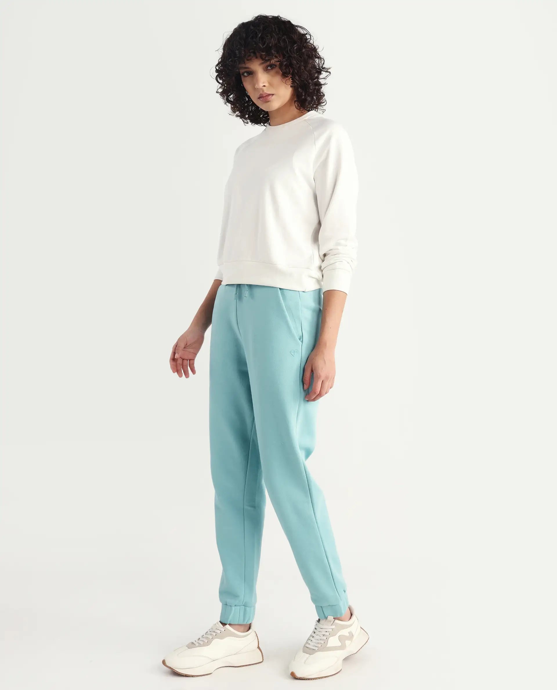 Rareism Women's Terac F Light Turq Polyester Blend Plain Ankle Length Regular Fit Track Pant