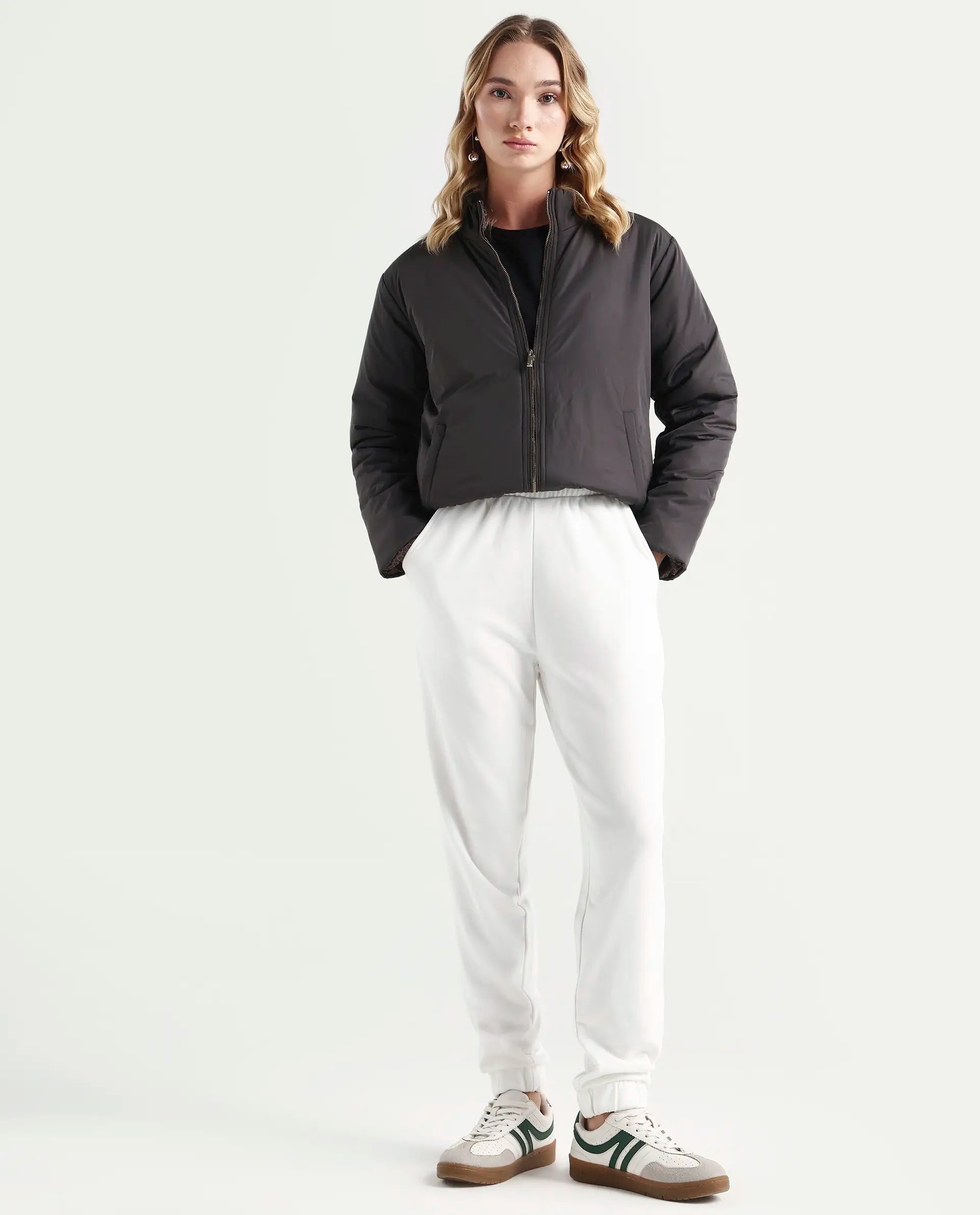 Rareism Women's Terac T Off White Polyester Blend Plain Ankle Length Regular Fit Track Pant