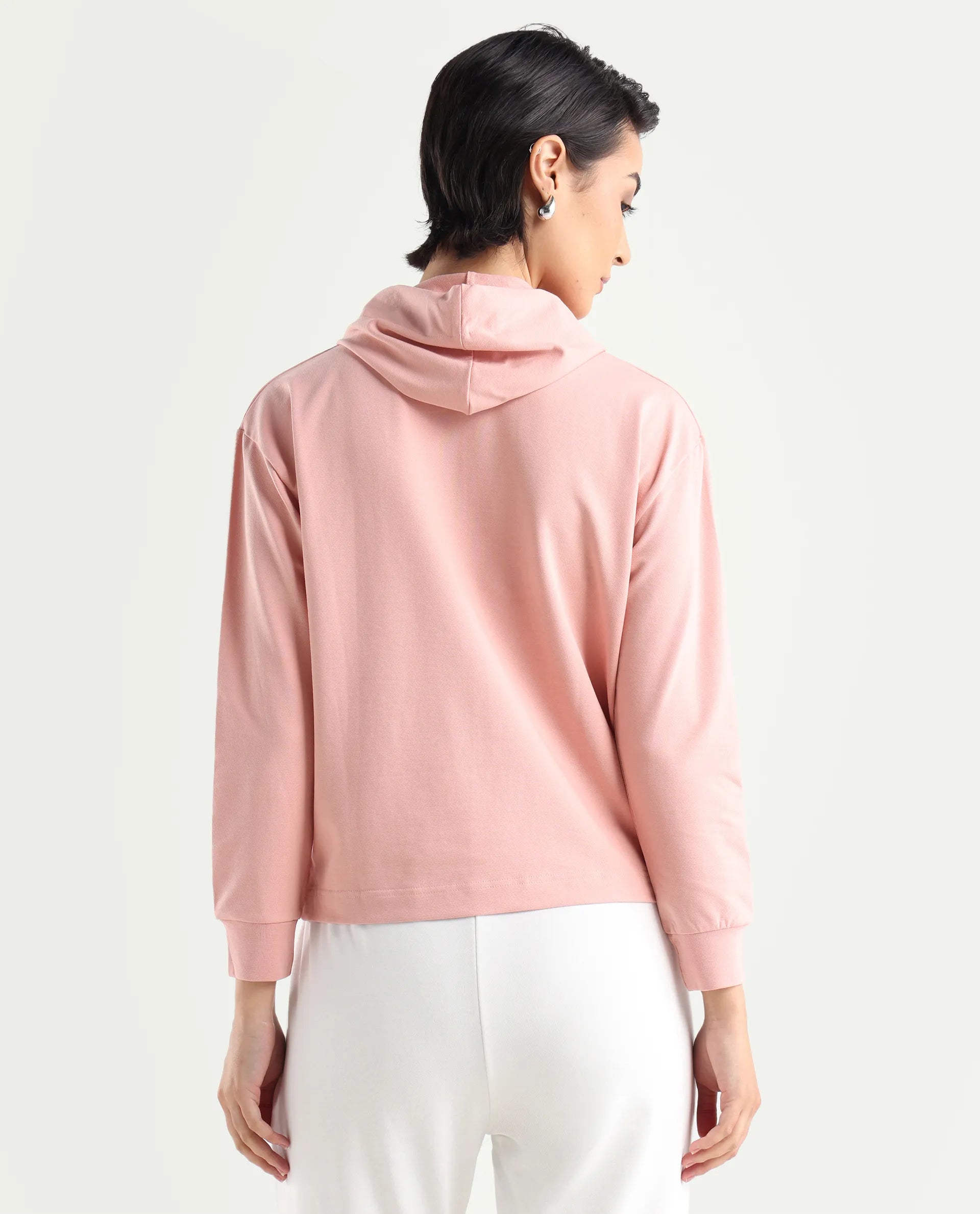 Rareism Women's Flynn Light Orange Cotton Blend Hooded Plain Regular Fit Sweatshirt