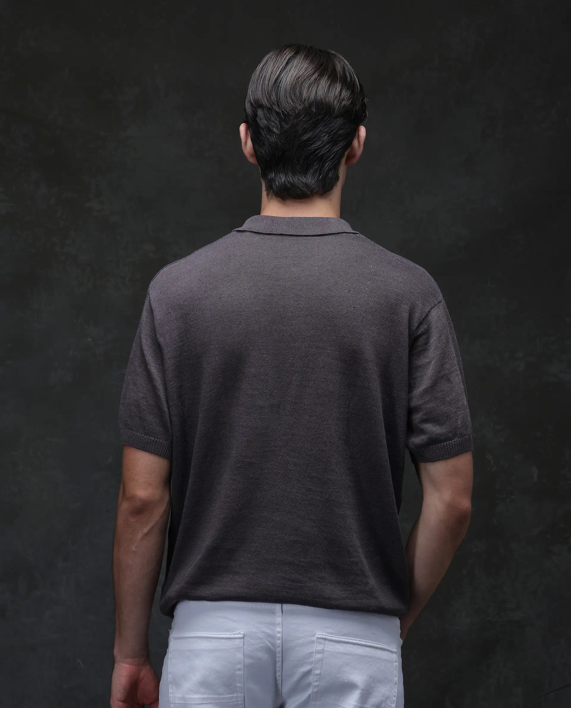 Rare Rabbit Men's Mekko Dusky Brown 100% Linen Plain Regular Fit Half Sleeve Polo